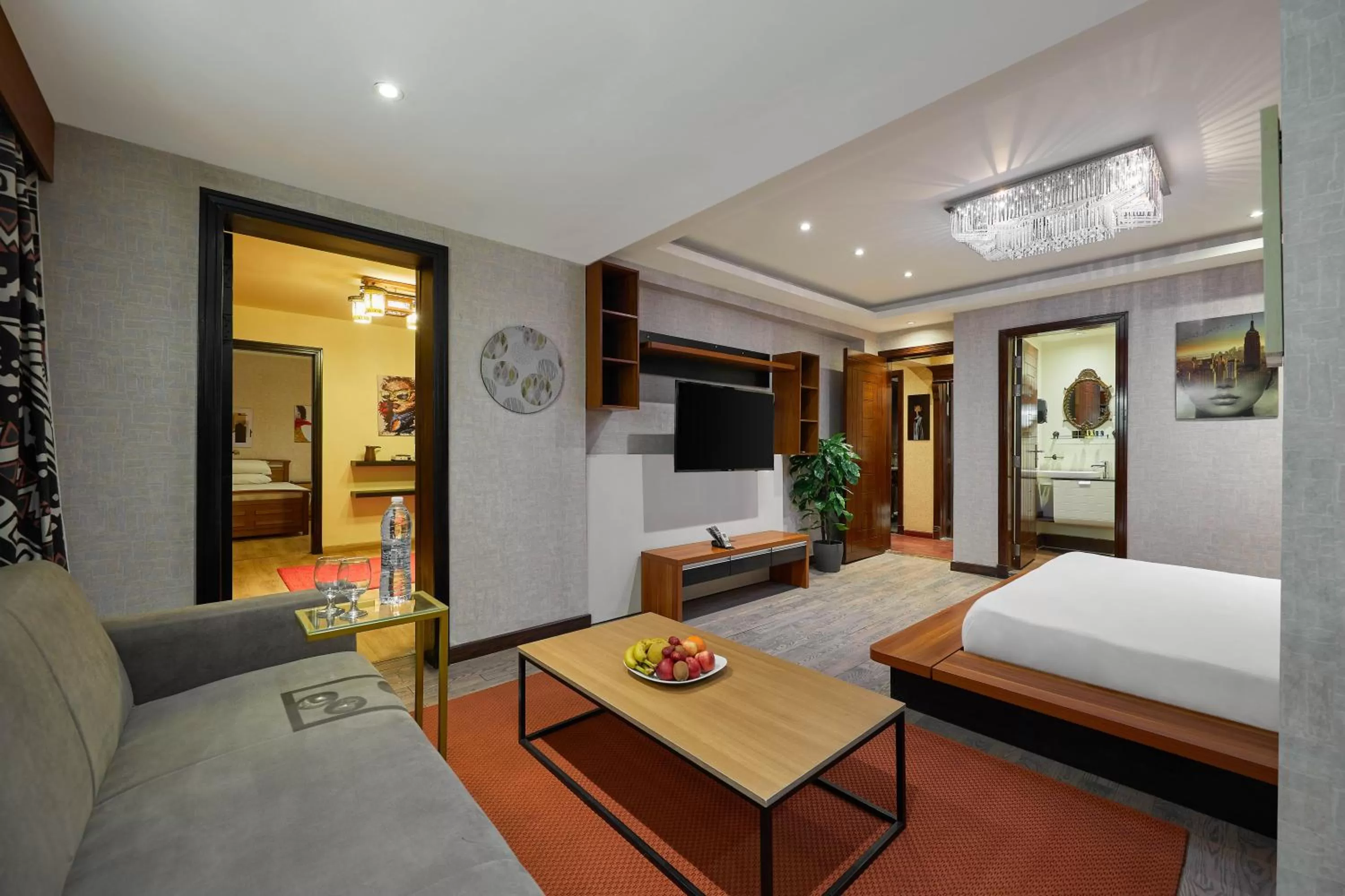 Communal lounge/ TV room, Bed in Golden Park Hotel Cairo, Heliopolis