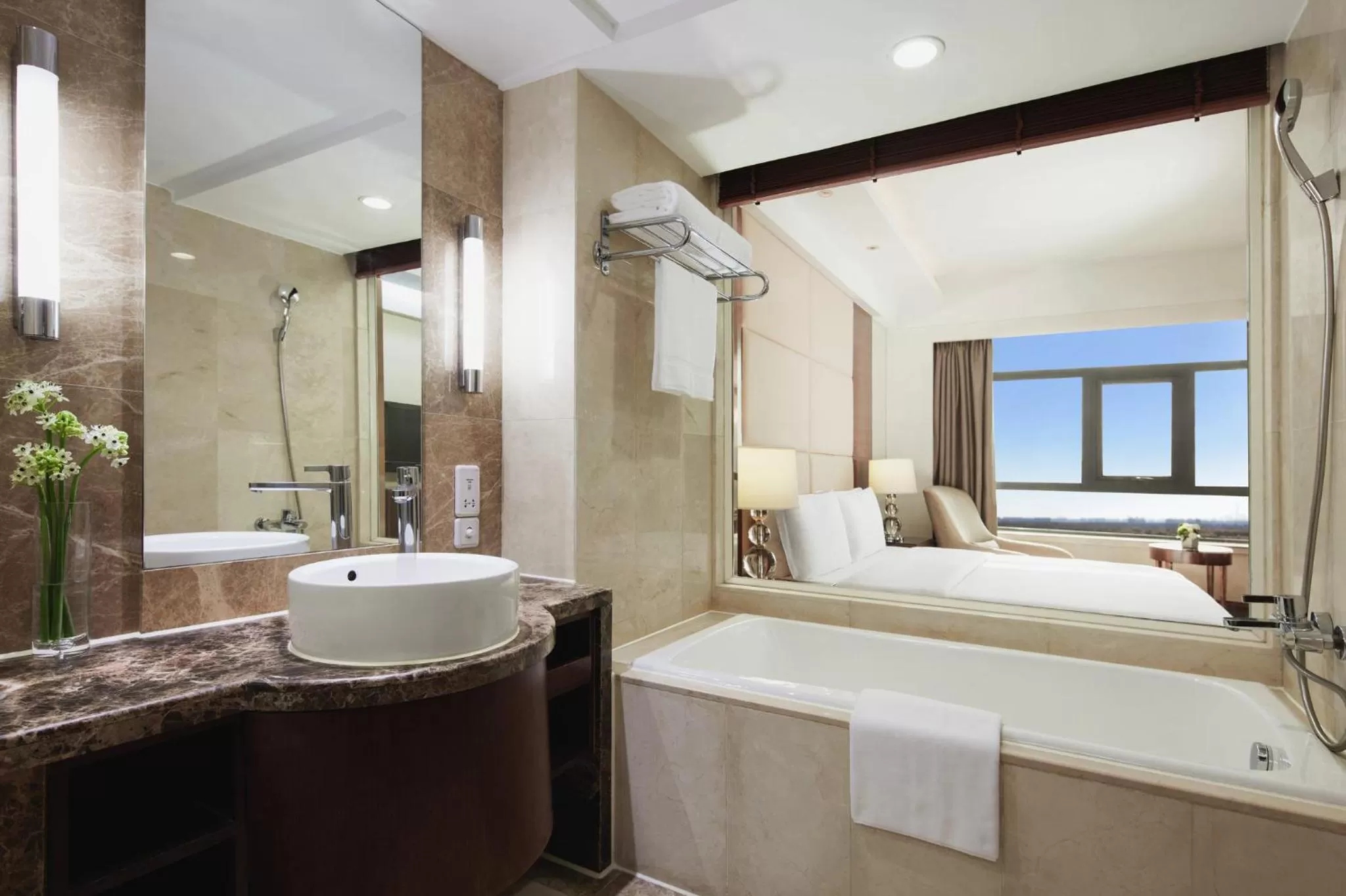 Bathroom, Bed in Crowne Plaza Beijing International Airport by IHG