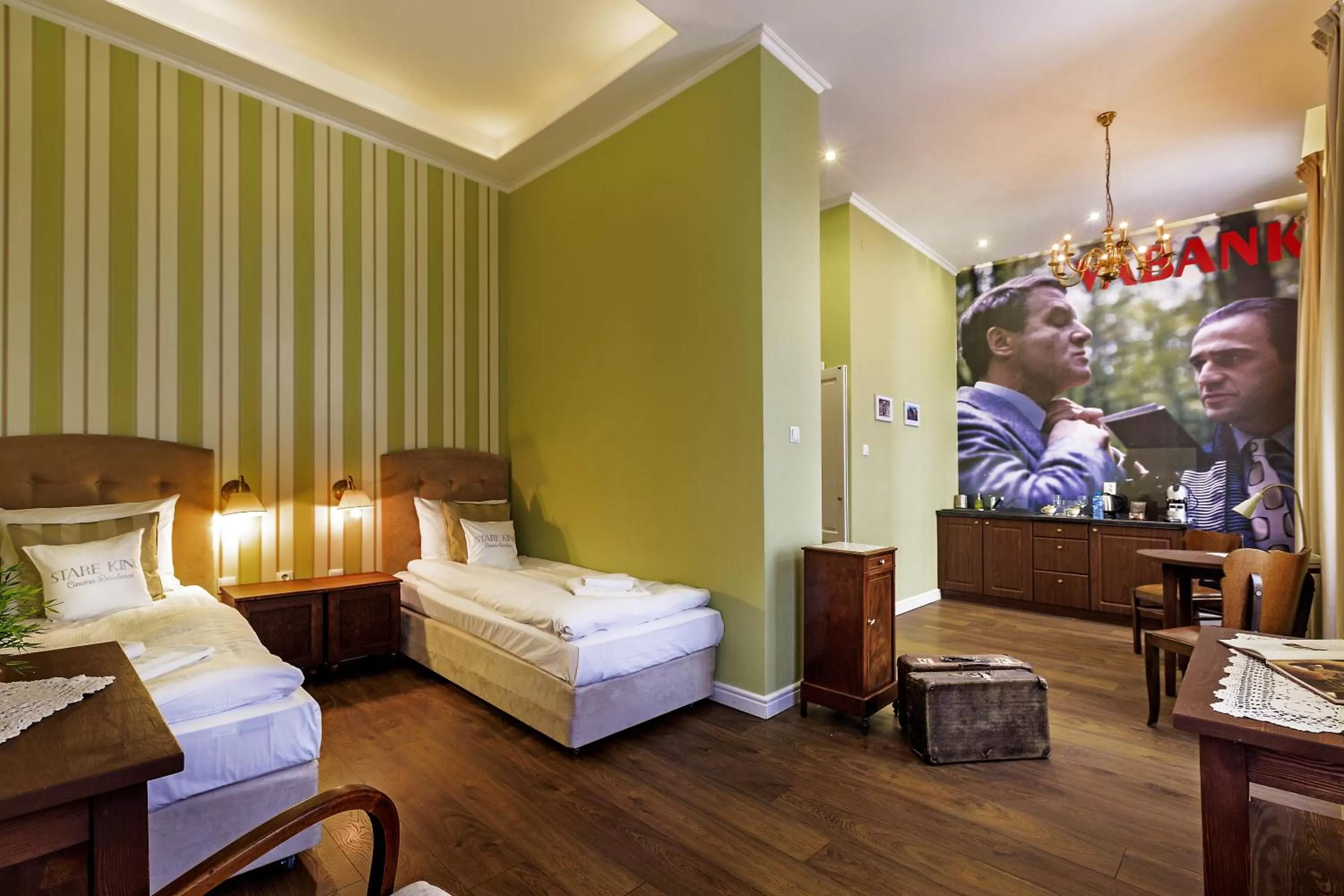 Kitchen or kitchenette, Bed in Stare Kino Cinema Residence