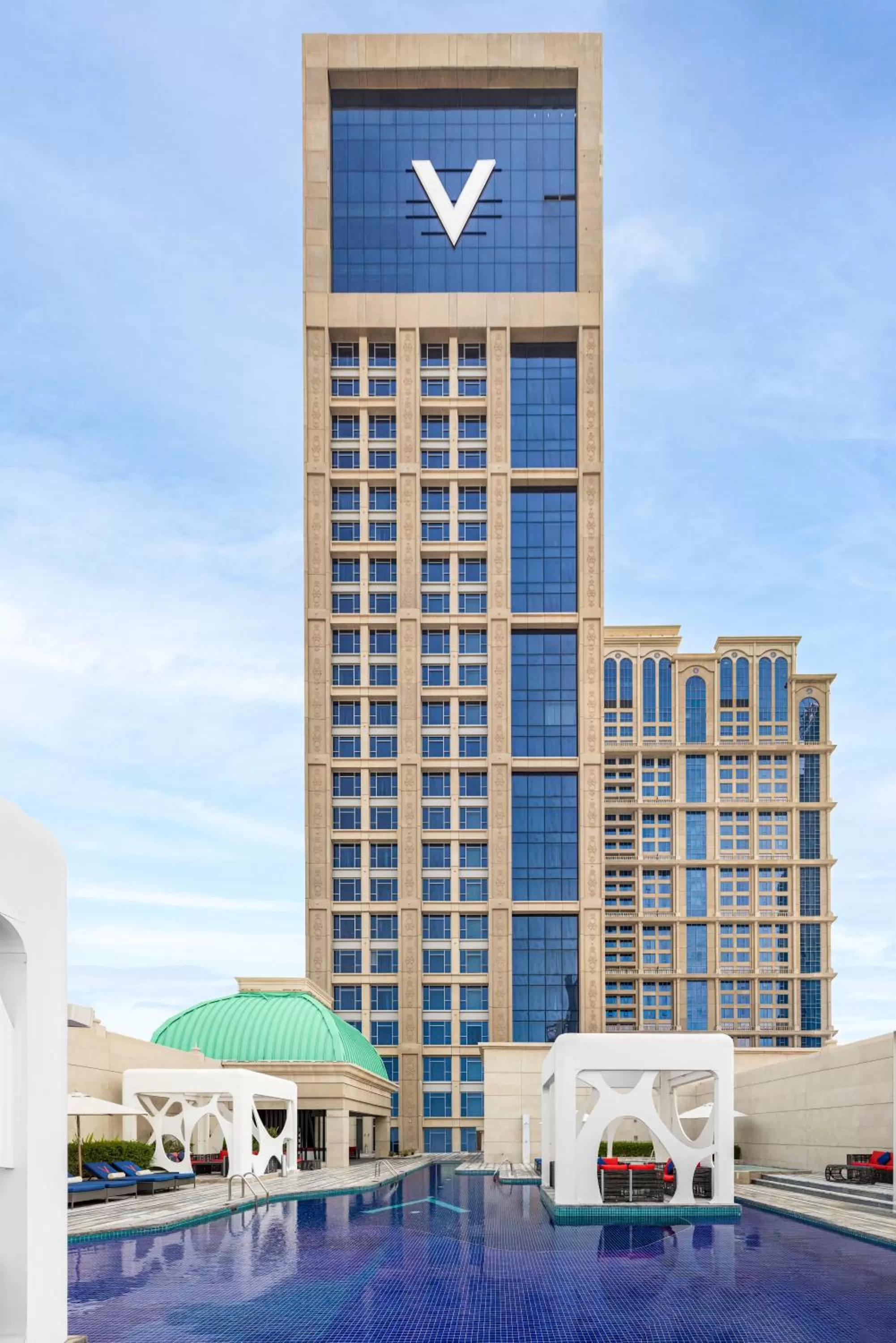 Property building in V Hotel Dubai, Curio Collection by Hilton