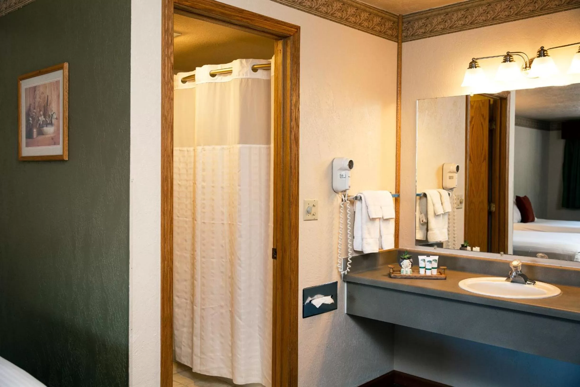 Bathroom, Bed in Timbers Motel