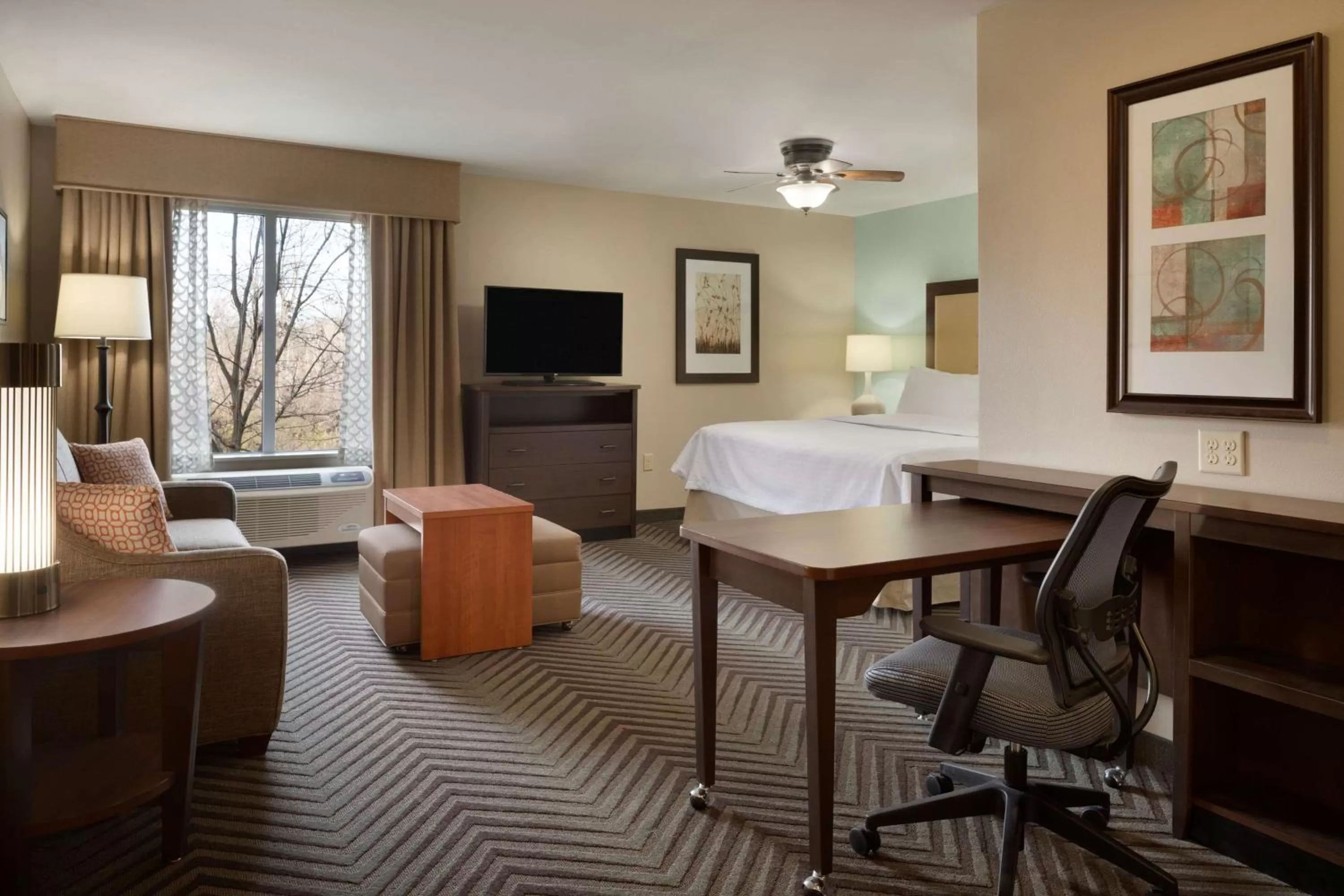 Living room, Bed in Homewood Suites by Hilton Kalamazoo-Portage