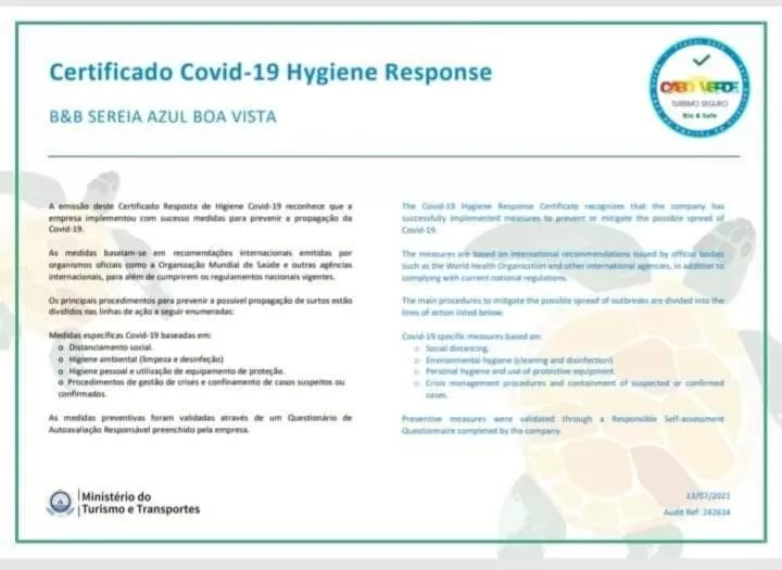Certificate/Award in B&B Sereia Azul Boa Vista