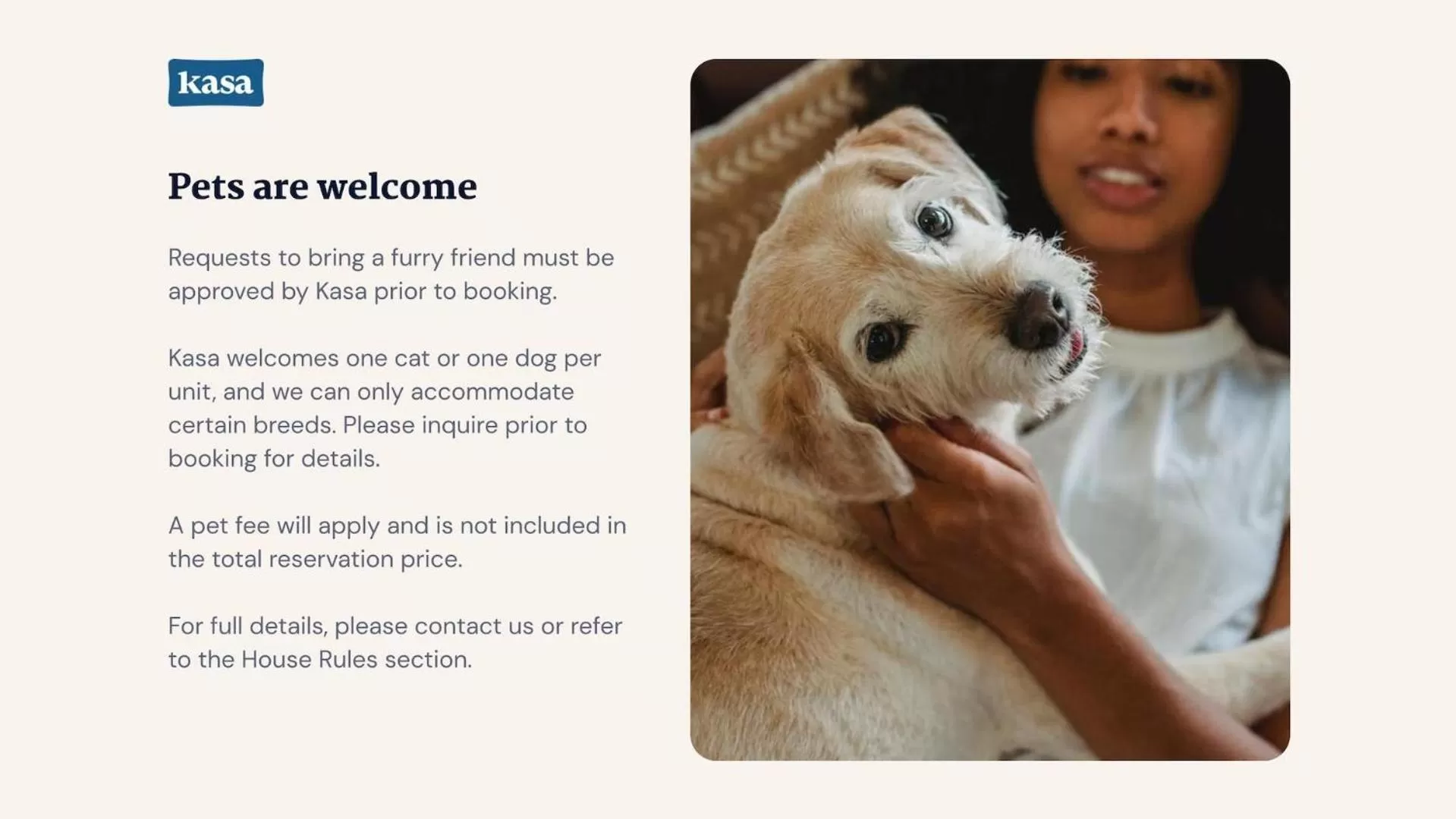 Text overlay, Pets in Kasa Palo Alto