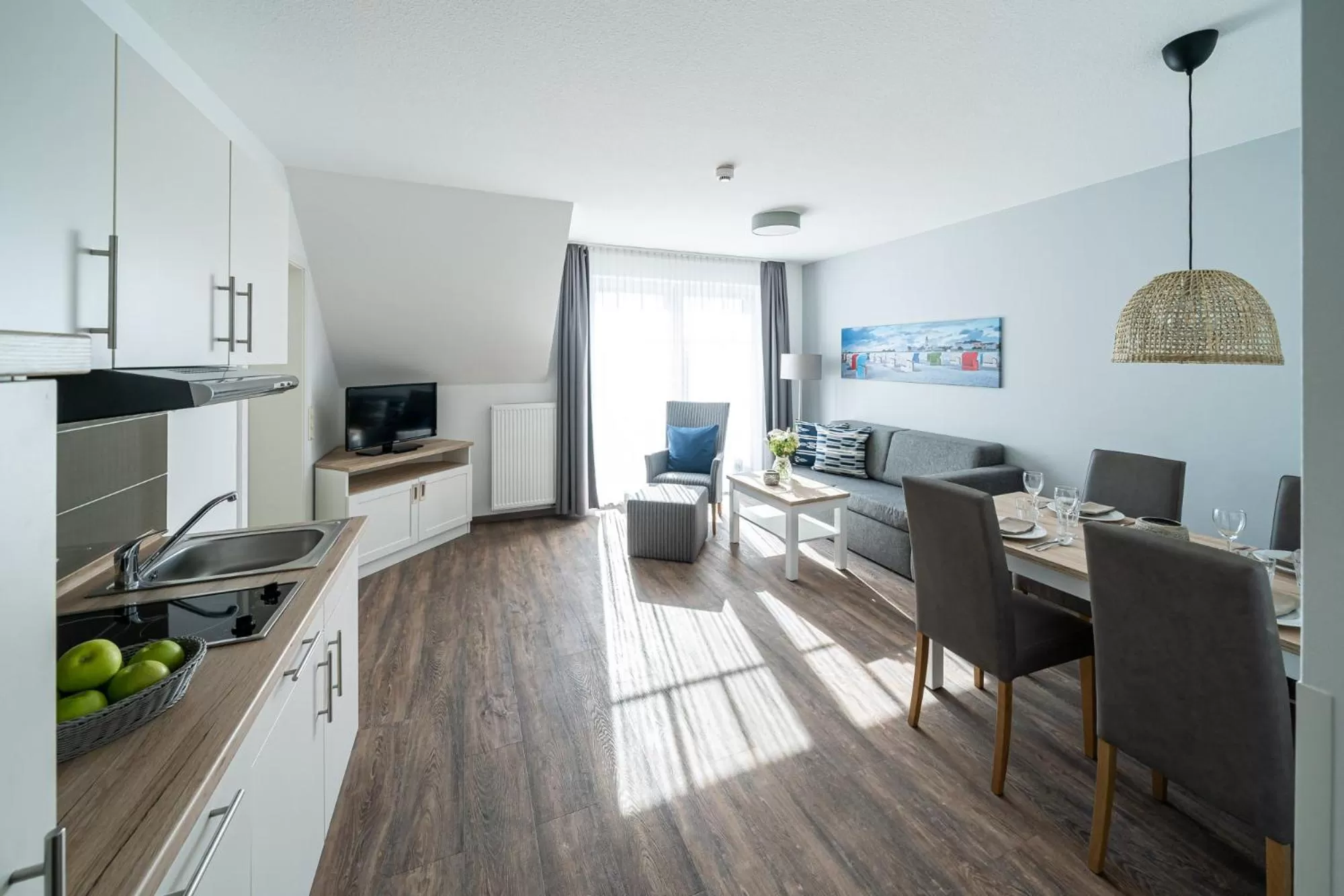 Kitchen or kitchenette in Strandhafer Aparthotel