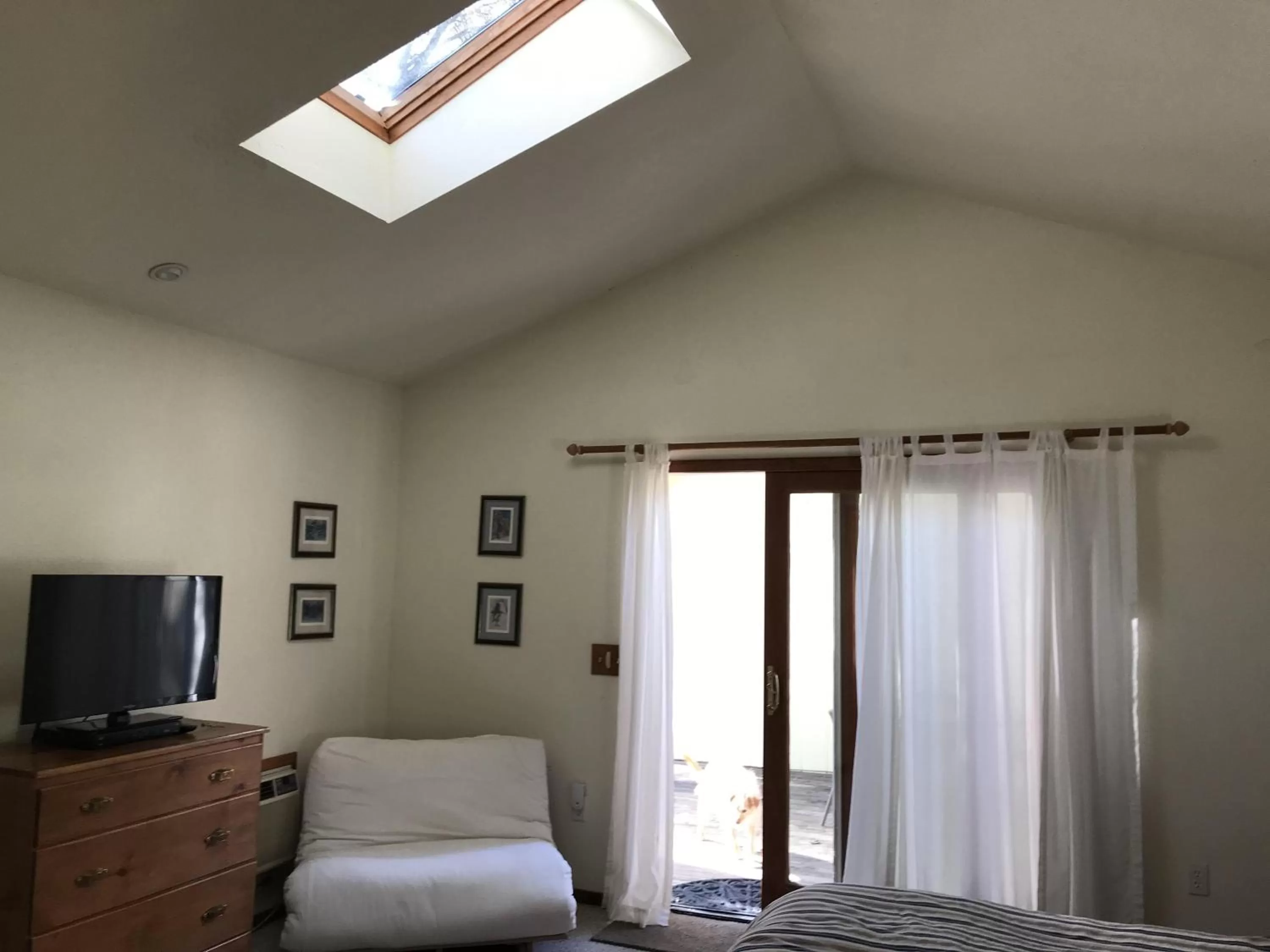 Bedroom, TV/Entertainment Center in Backyard Garden Oasis