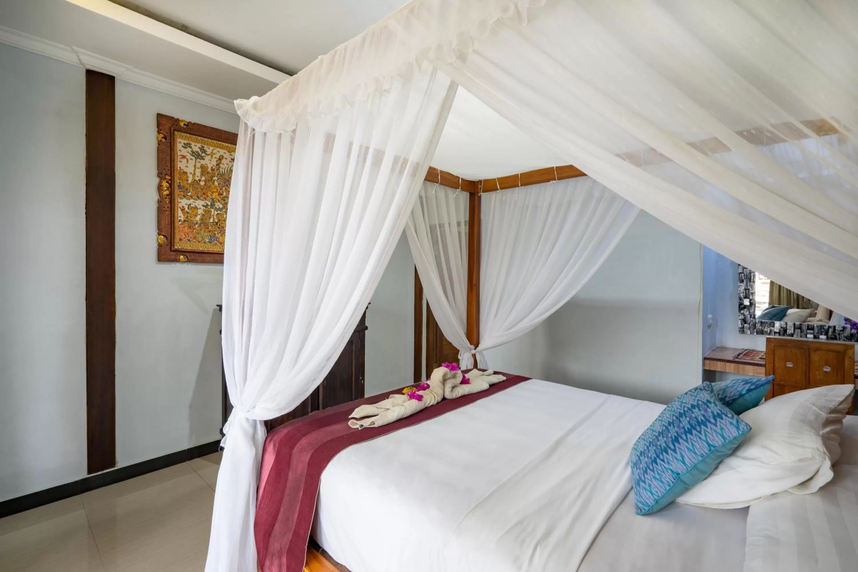 Bed in Mushroom Beach Bungalows