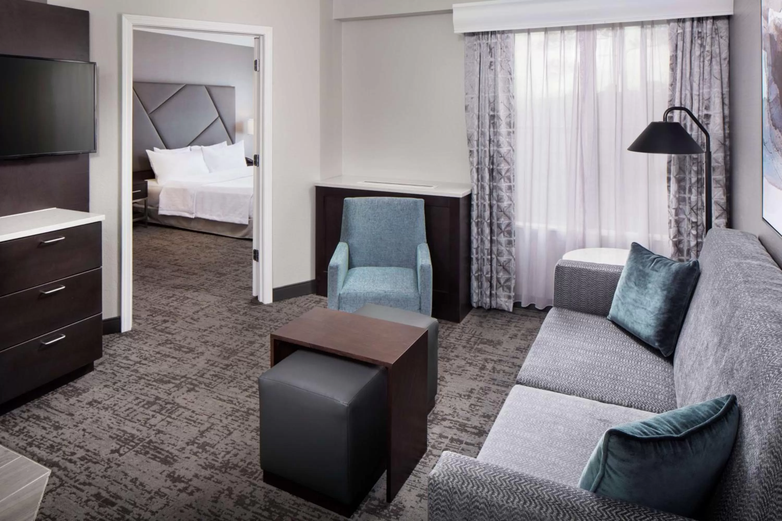 Living room, Bed in Homewood Suites by Hilton Atlanta Lenox Buckhead