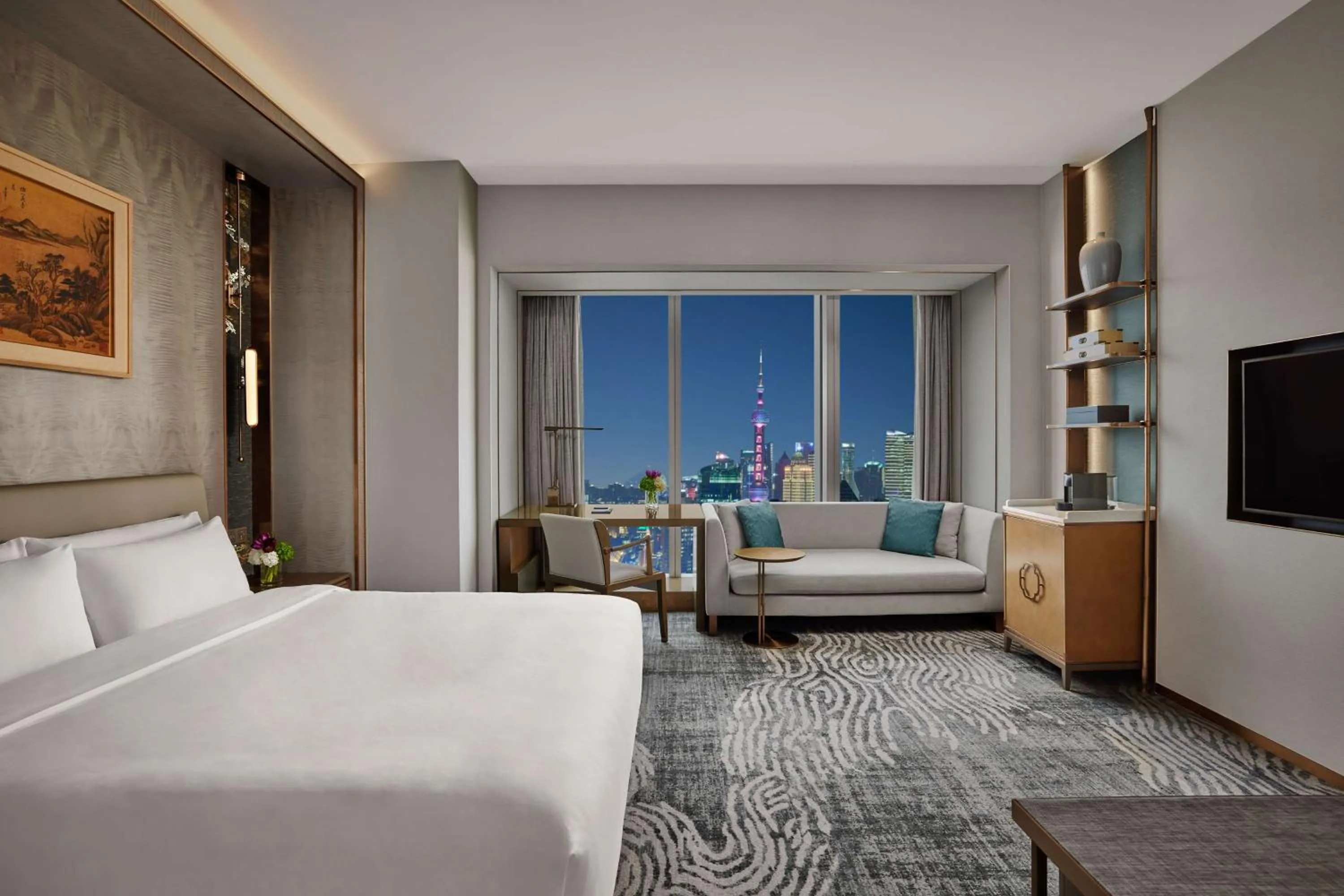 Living room, Bed in Conrad Shanghai