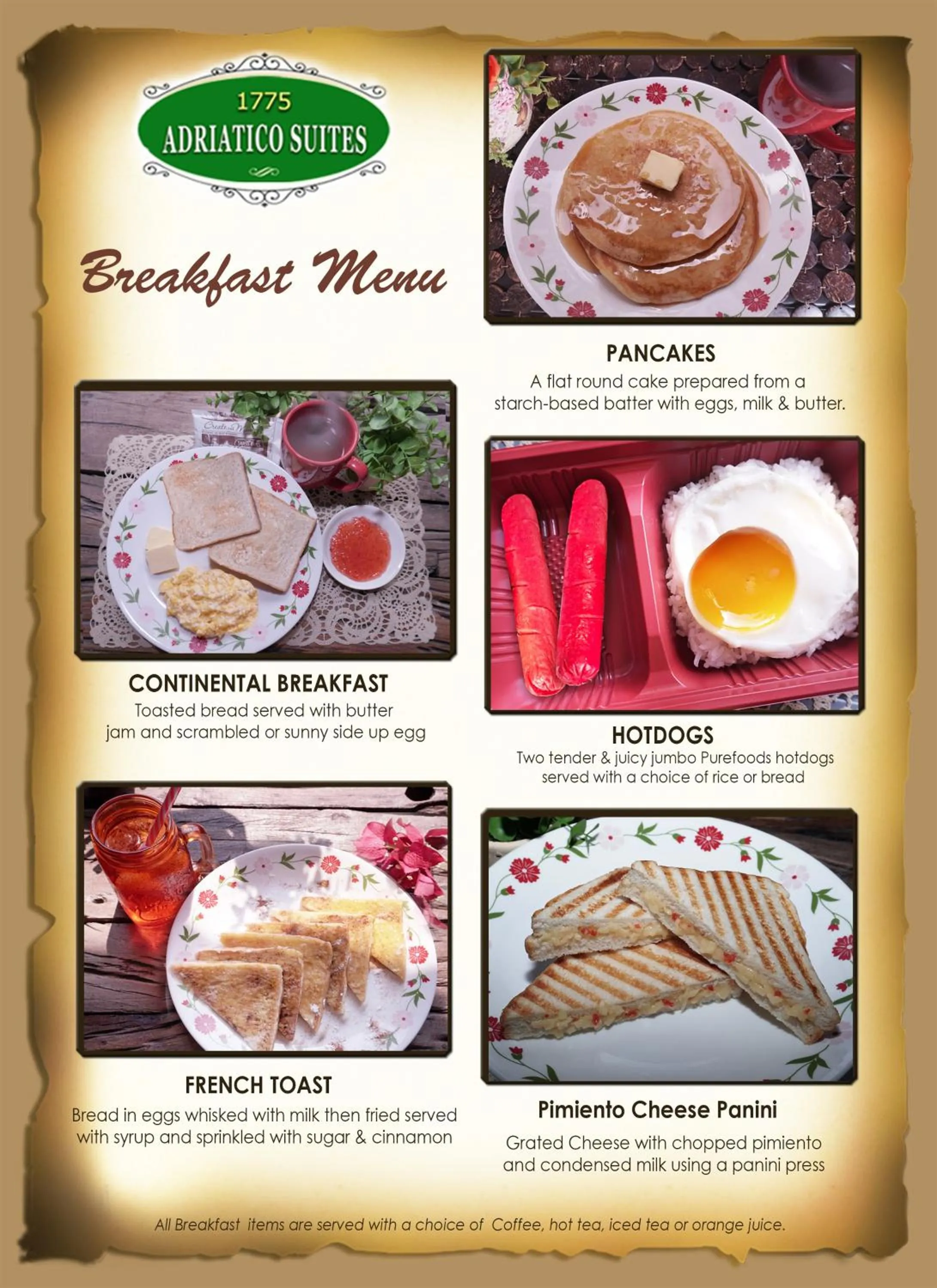 Breakfast in 1775 Adriatico Suites