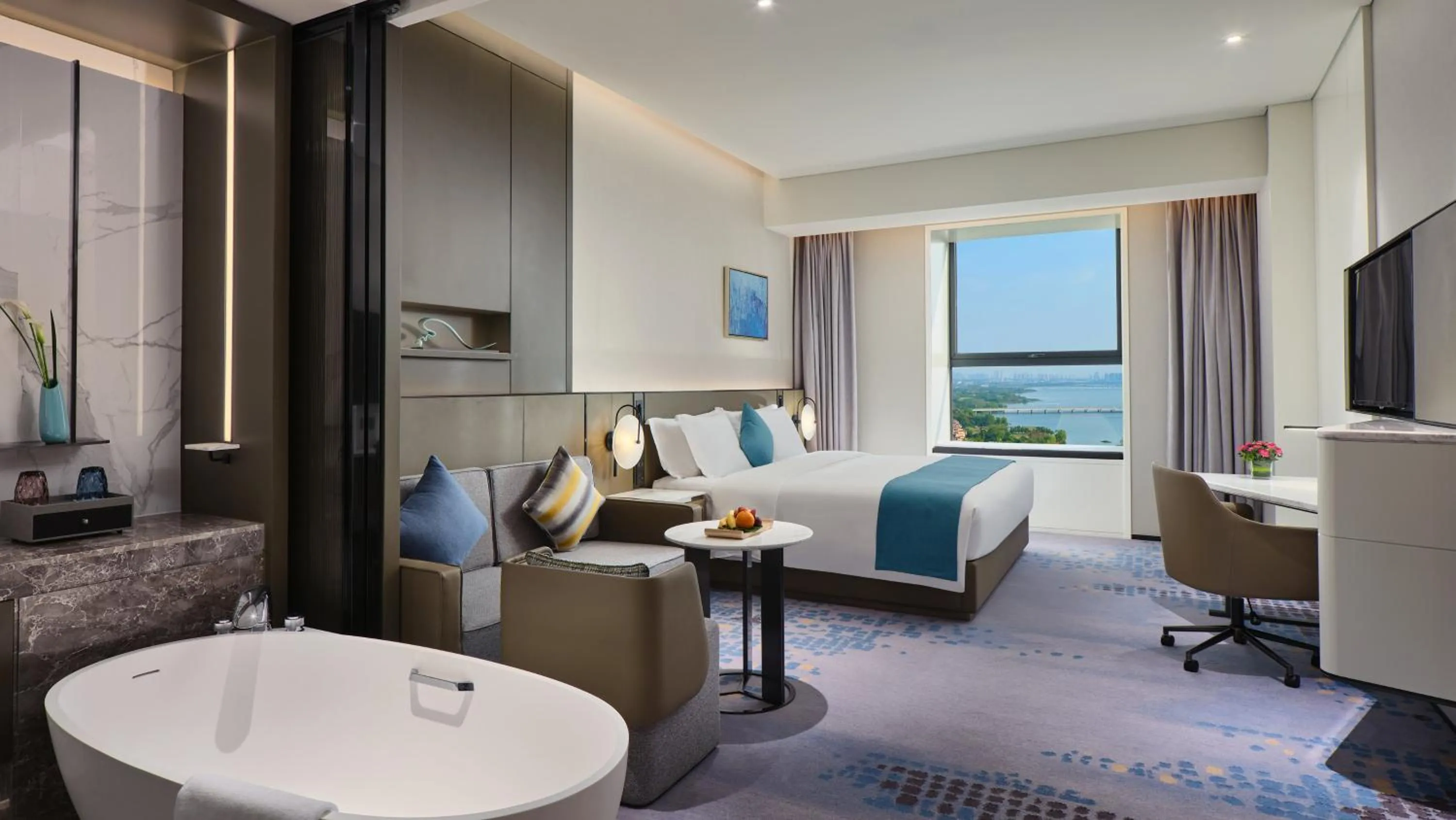 Photo of the whole room, Bed in Crowne Plaza Wuhan Development Zone by IHG