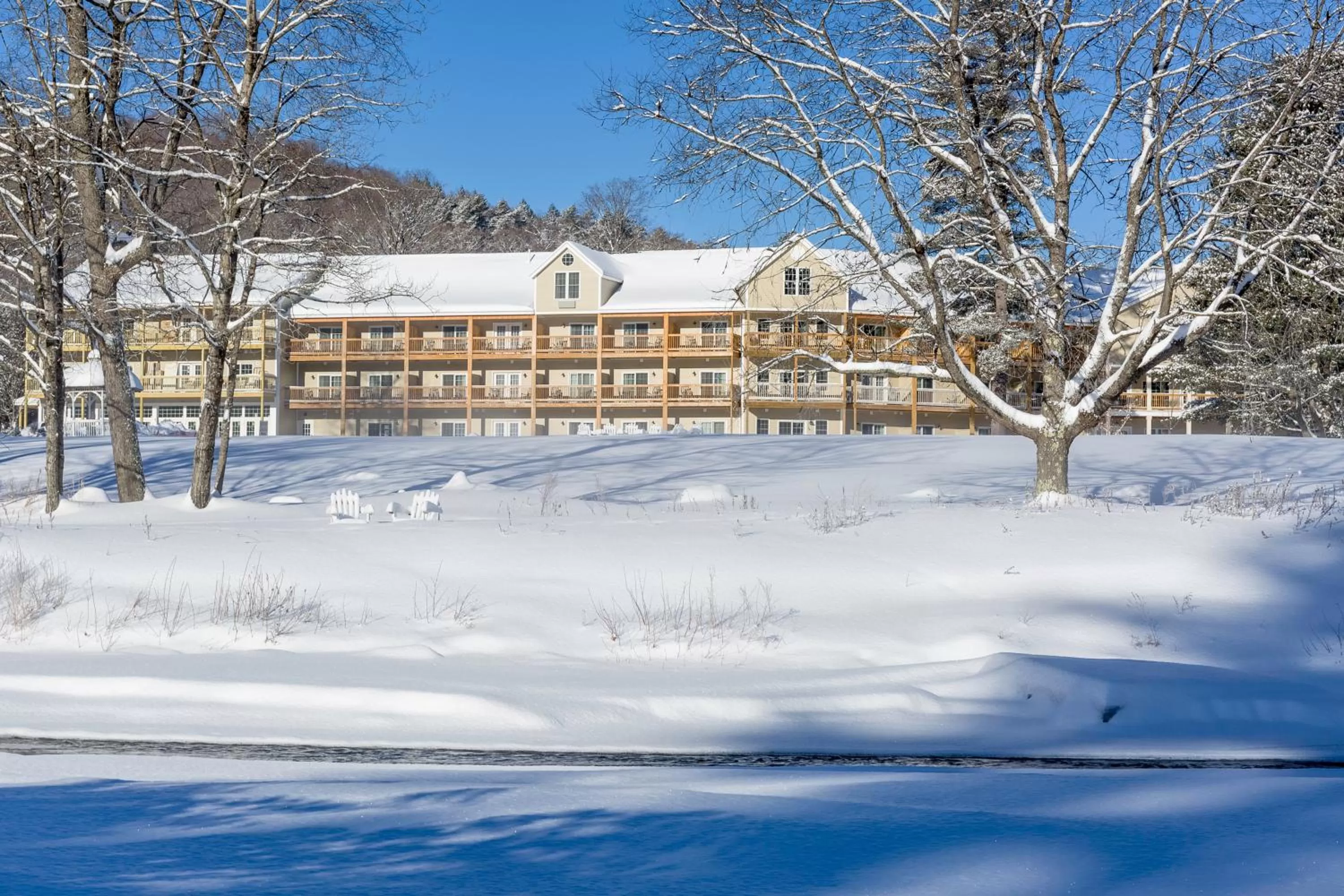 Property building, Winter in 506 On the River Inn Woodstock
