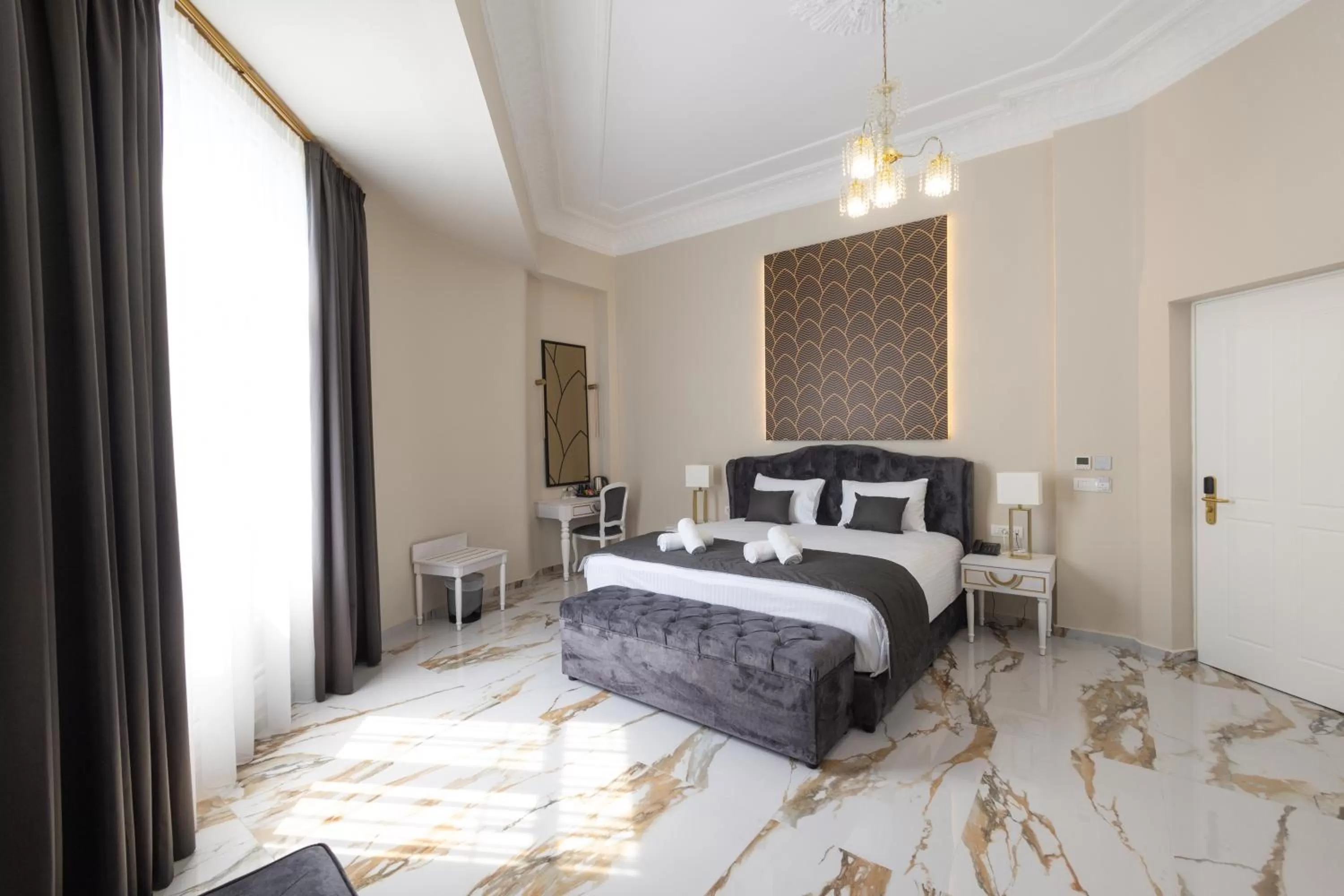 Bed in Modern Revival Luxury Hotel