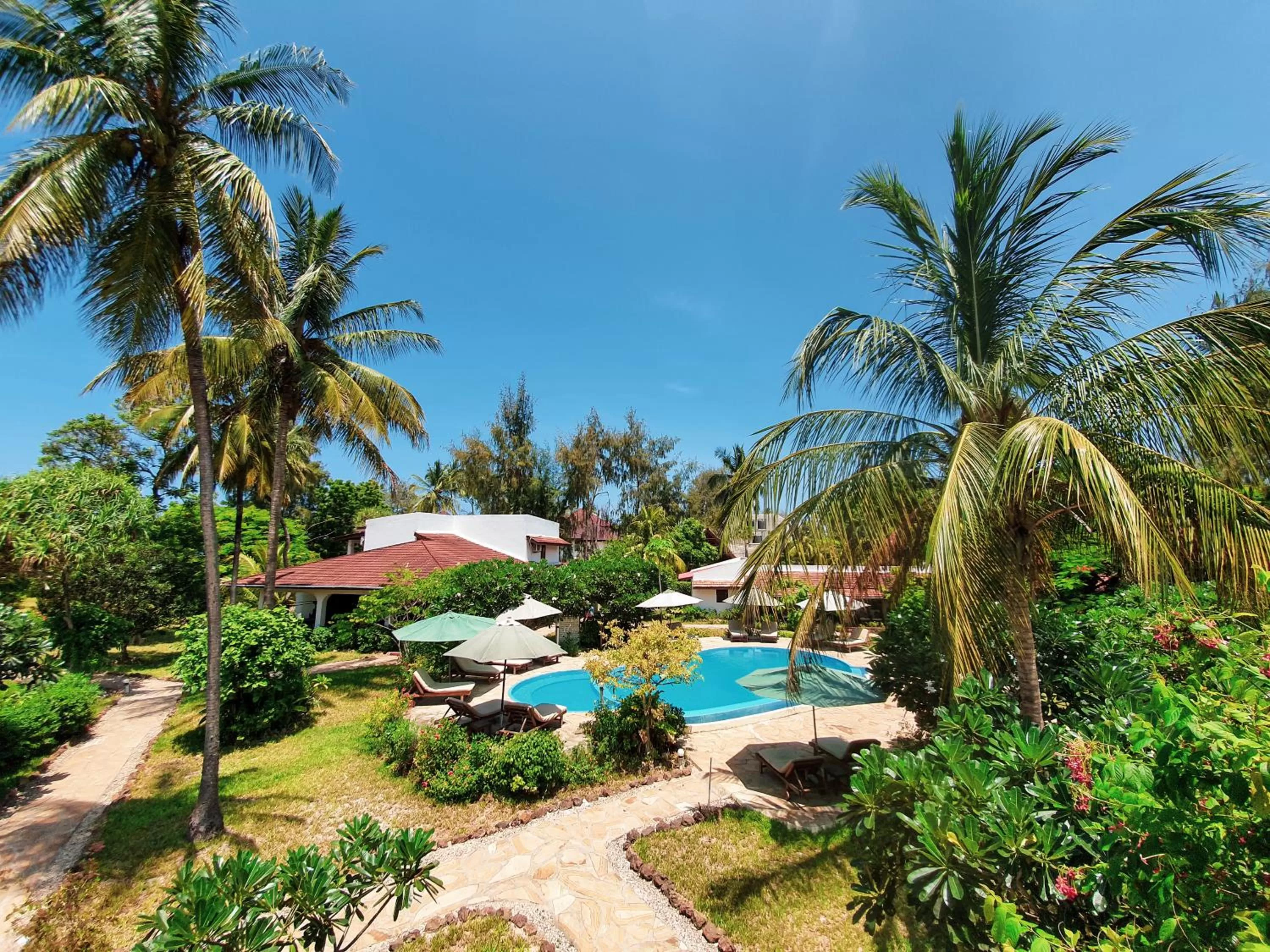 Pool view in Flame Tree Cottages