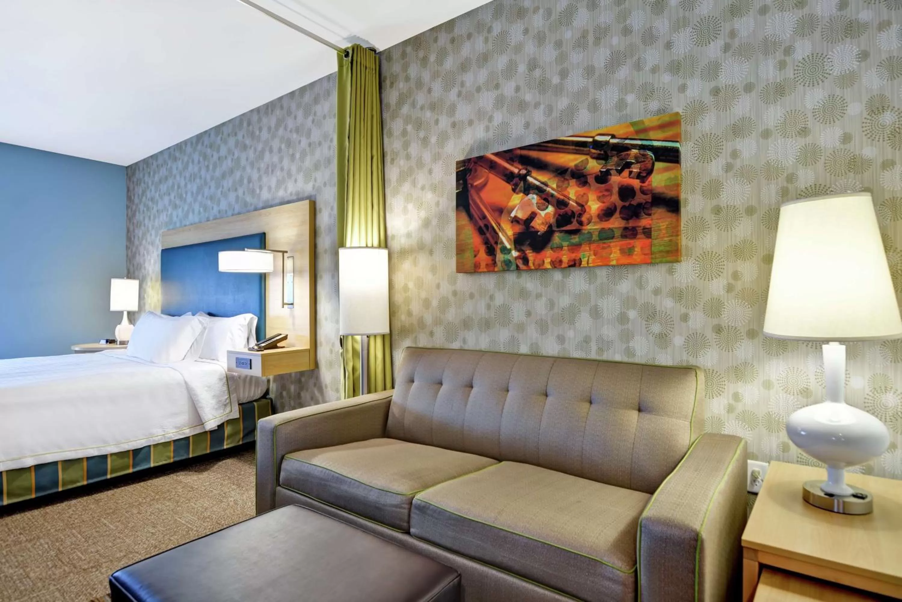 Living room, Bed in Home2 Suites by Hilton Charlotte University Research Park