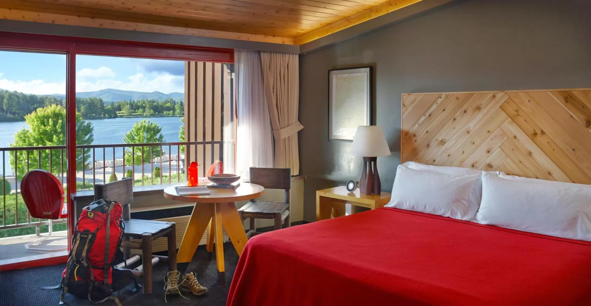 Patio, Bed in Lake House at High Peaks Resort