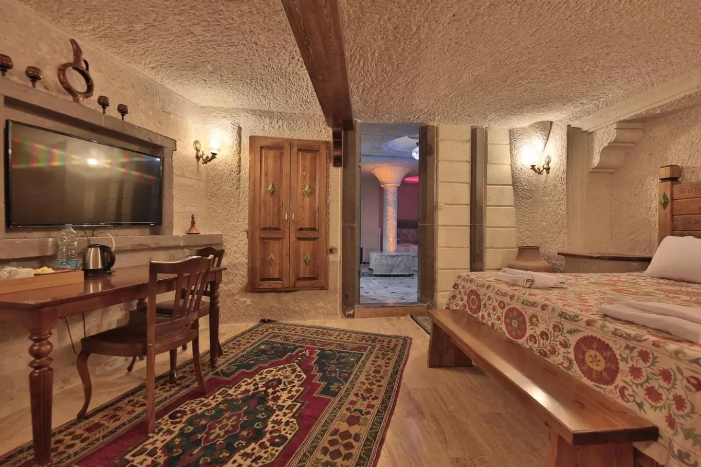 Bedroom, Bed in Local Cave House