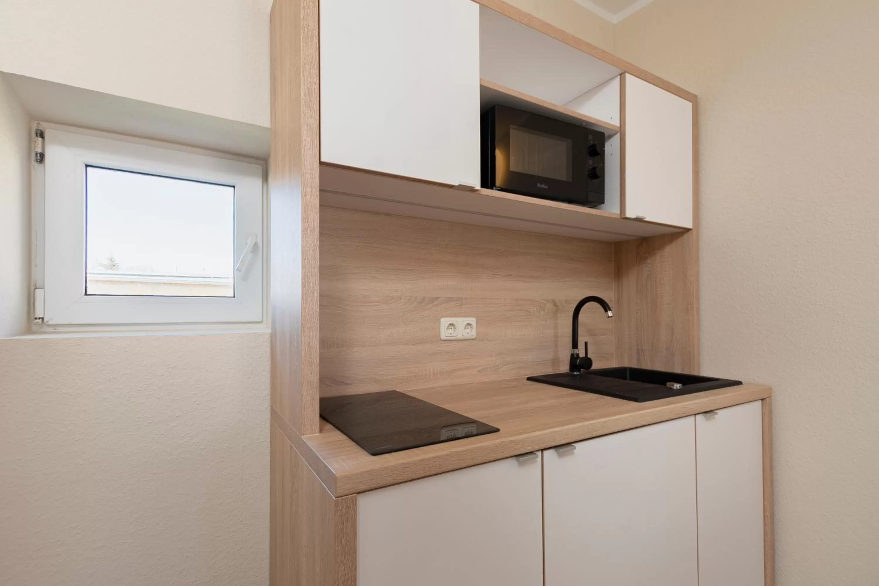 Kitchen or kitchenette in Aparthotel Stralsund Studios und Apartments