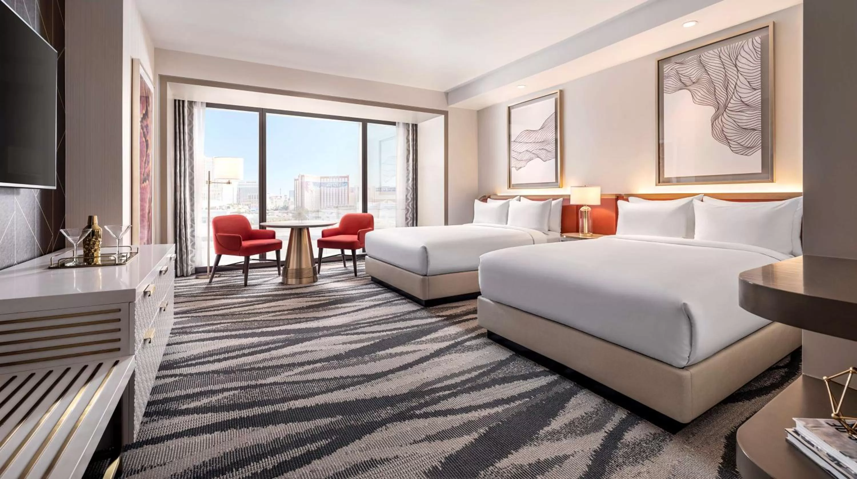 Living room, Bed in Conrad Las Vegas At Resorts World