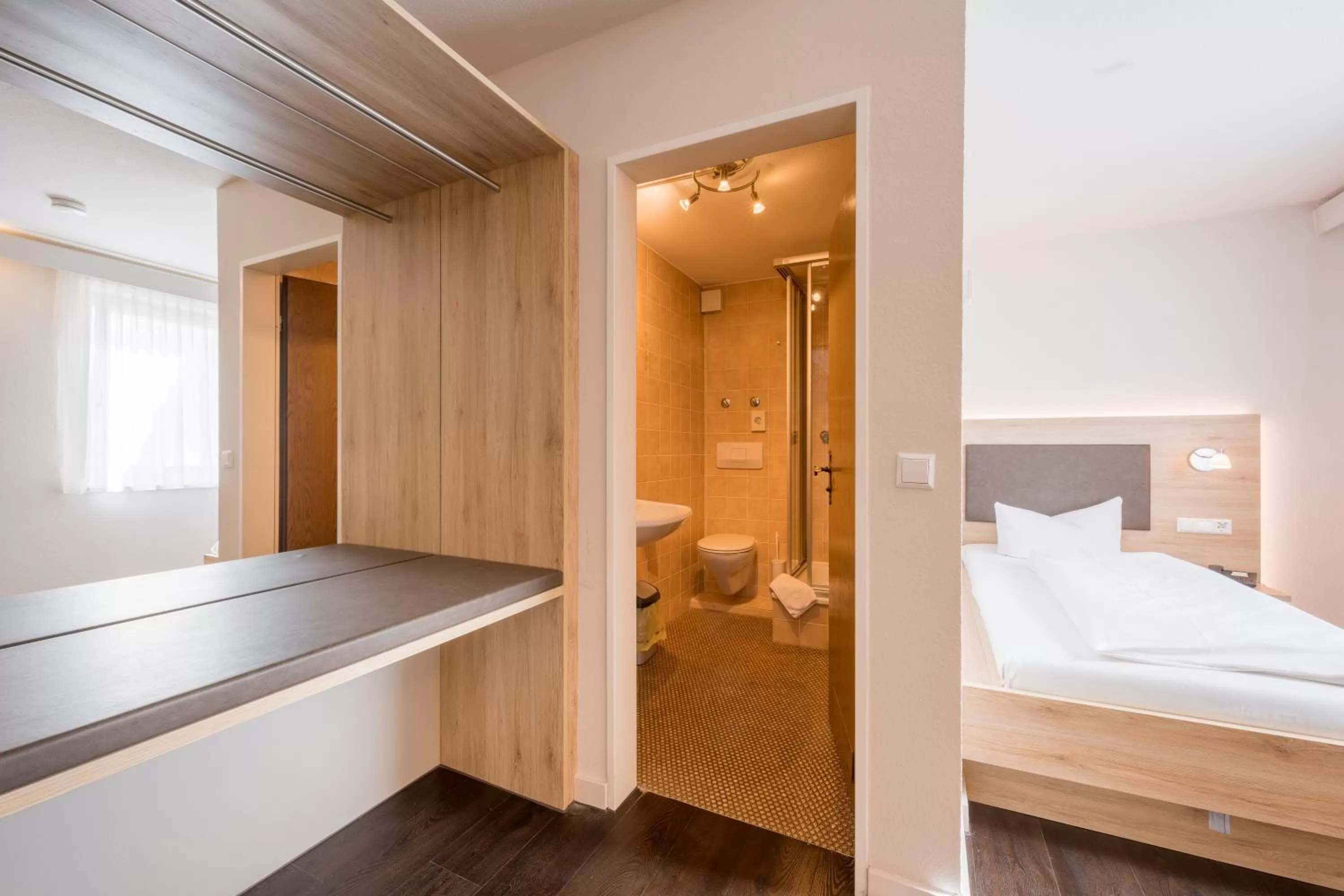 Bathroom, Bed in Landhotel Traube