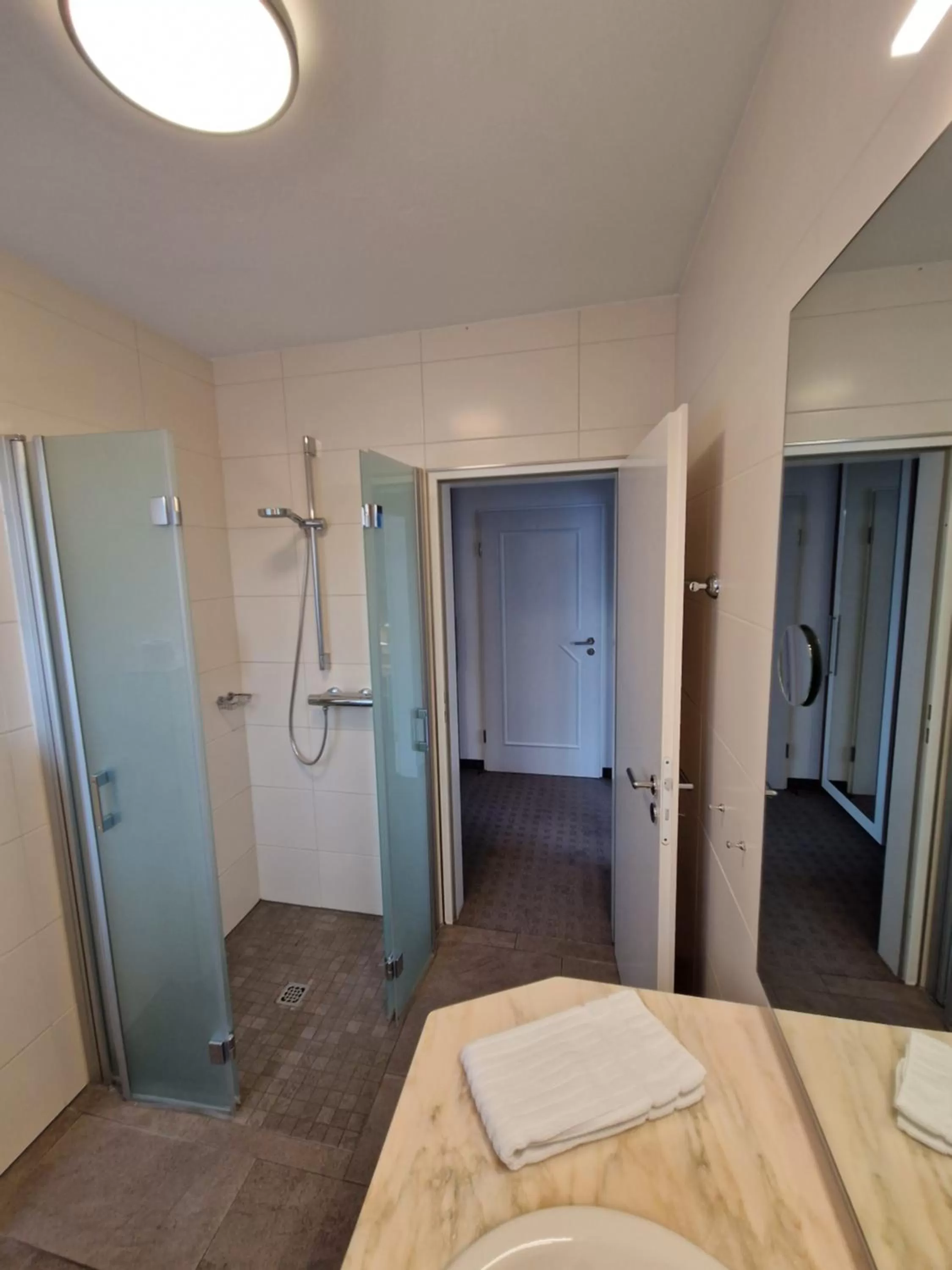 Bathroom, Bed in Hotel Friesische Wehde