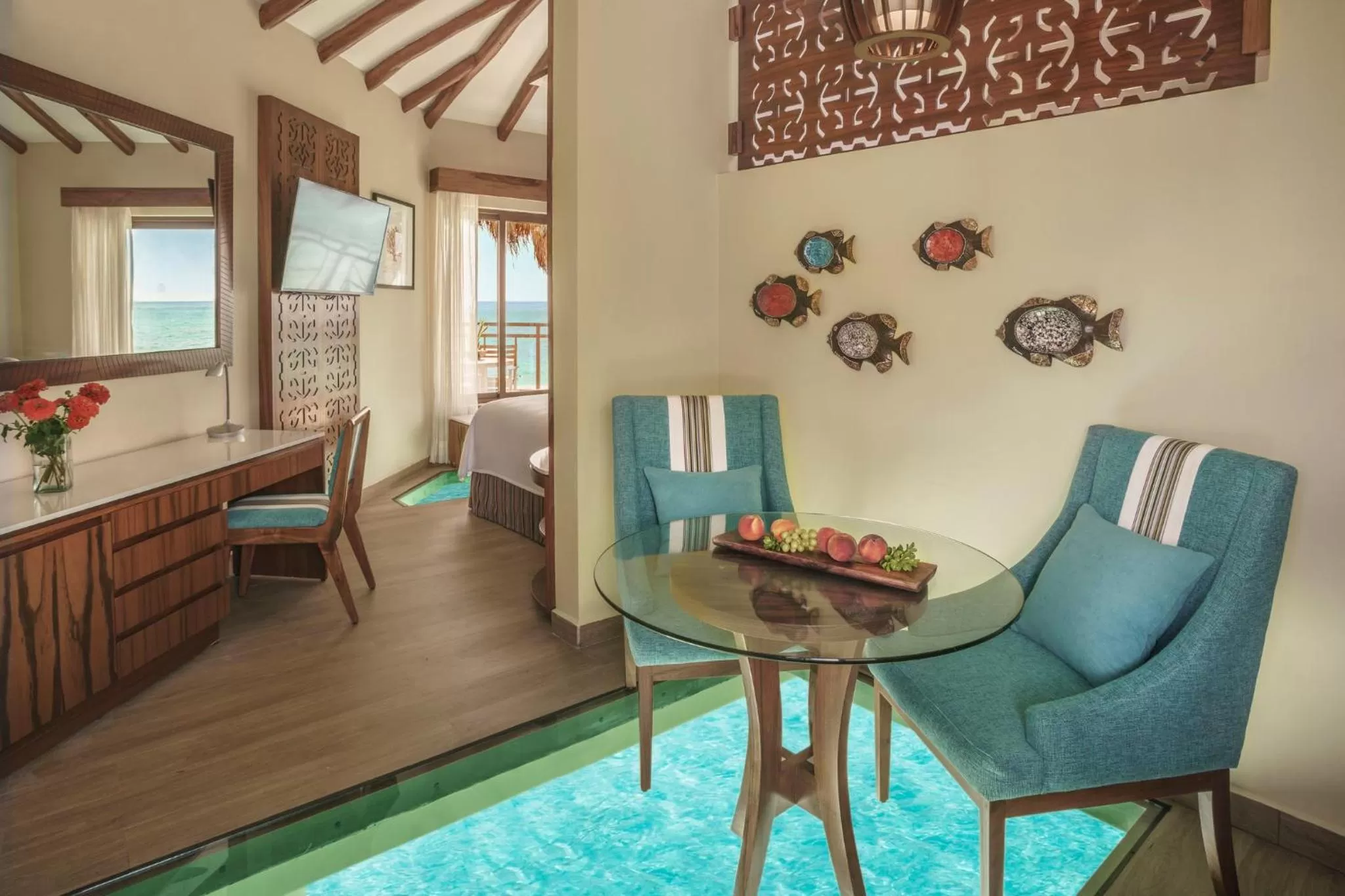 Photo of the whole room, Seating Area in Palafitos Overwater Bungalows at El Dorado Maroma, Gourmet All Inclusive by Karisma - Adults Only