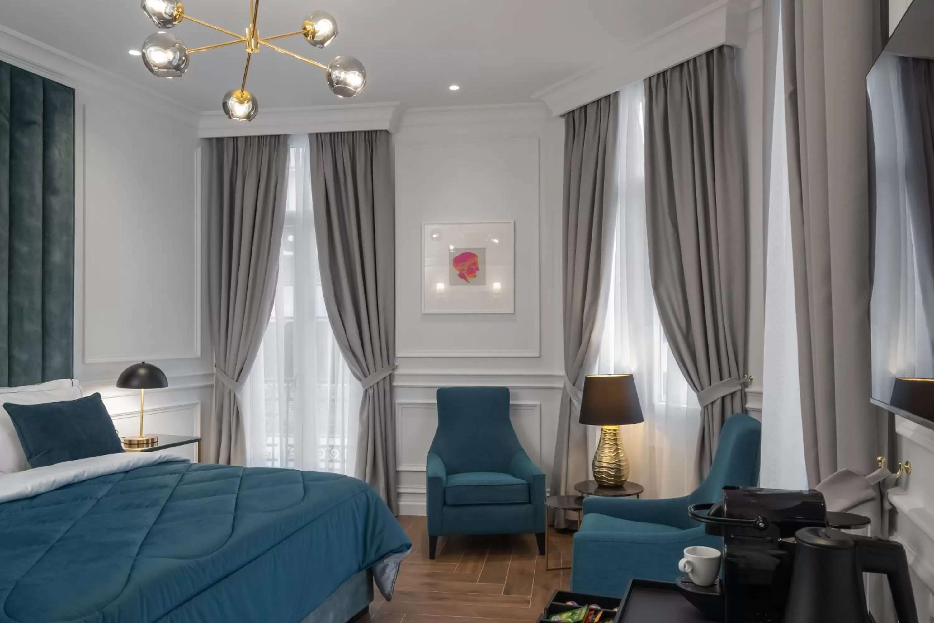 Coffee/tea facilities, Bed in Praxitelous Luxury Suites