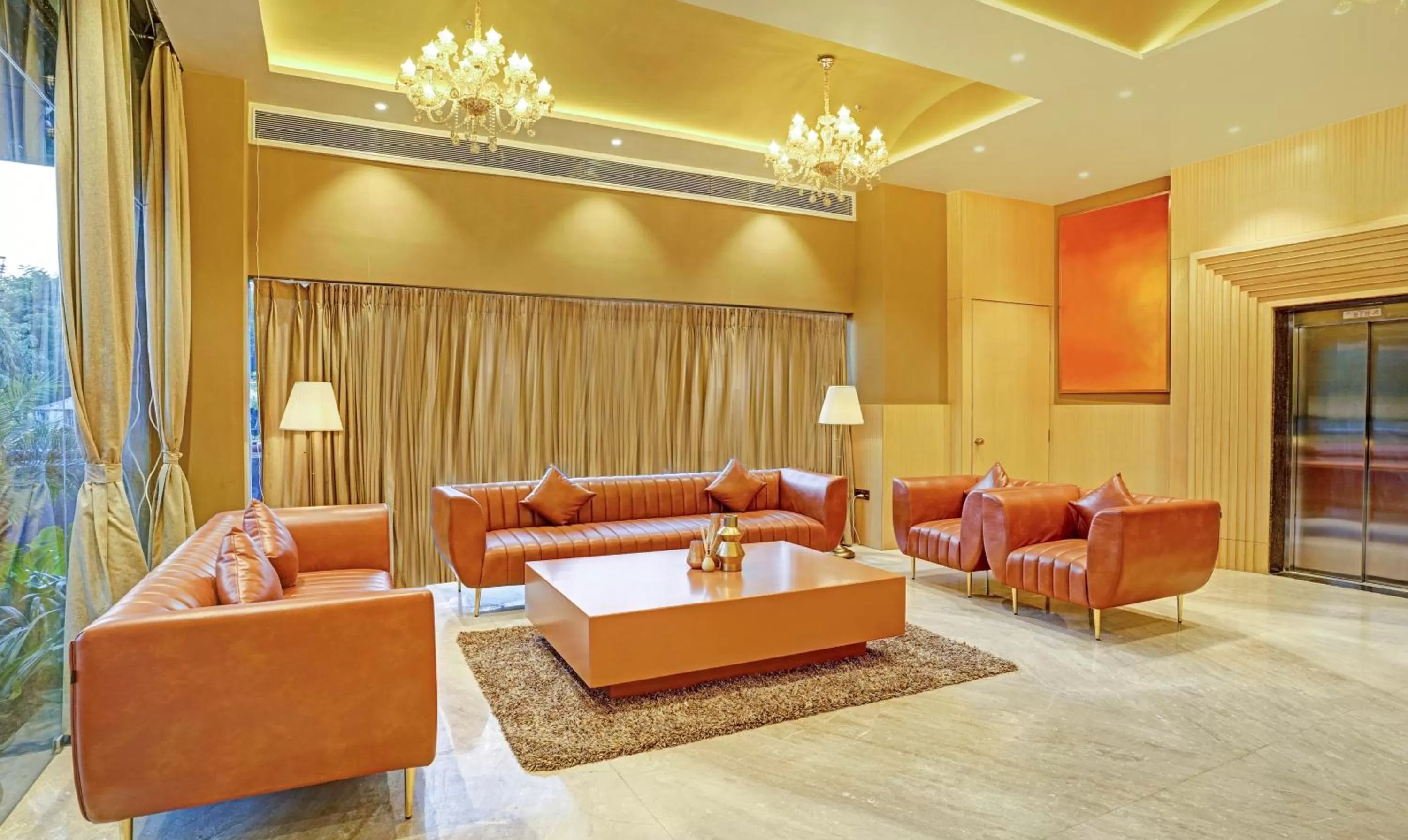 Seating area in Treebo Premium Golden Bliss Trimurti Nagar Square