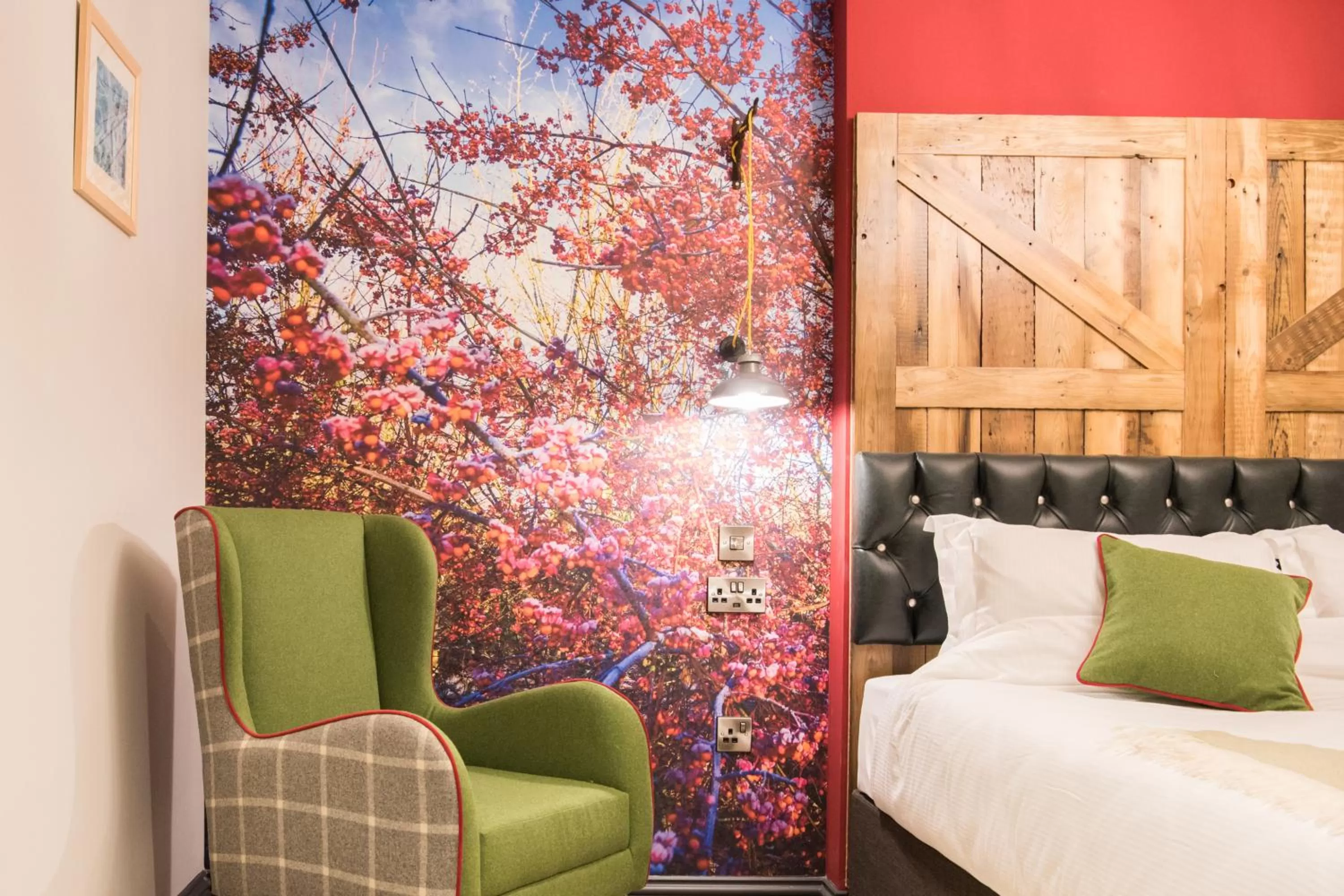 Seating area, Bed in Helen Browning's Royal Oak