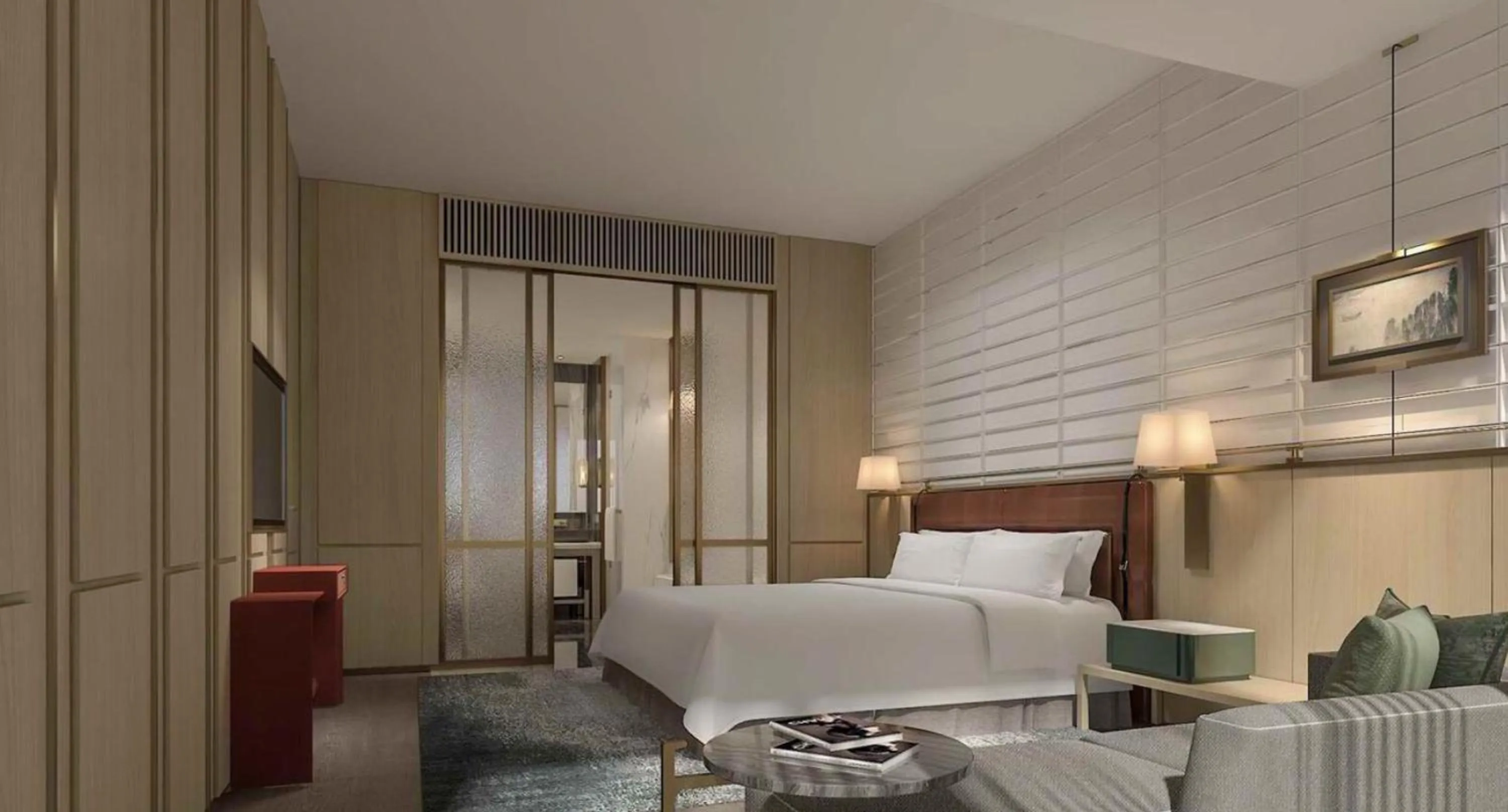 Photo of the whole room, Bed in HUALUXE Xi'an Chanba by IHG-西安浐灞华邑酒店-Near Xi'an International Convention Exhibition Center and Shopping mall and The Romantic show of Xi'an-Free Luggage Storage-English Service