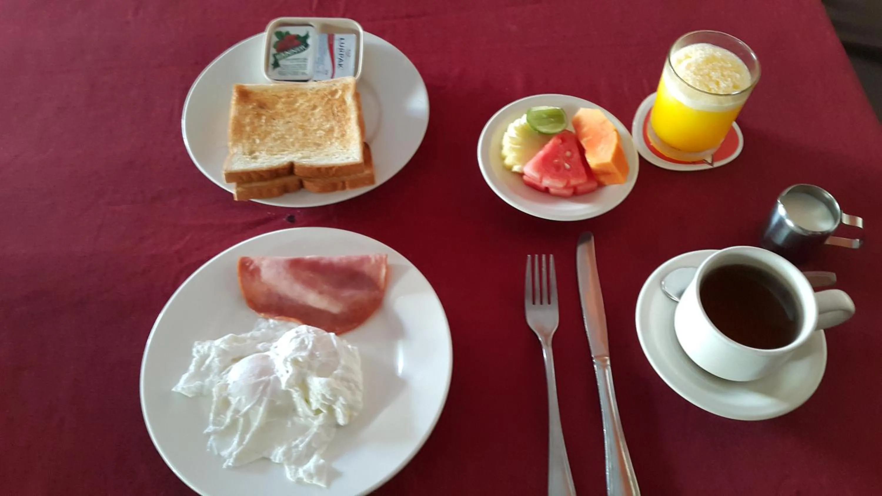 American breakfast in La Walon Hotel