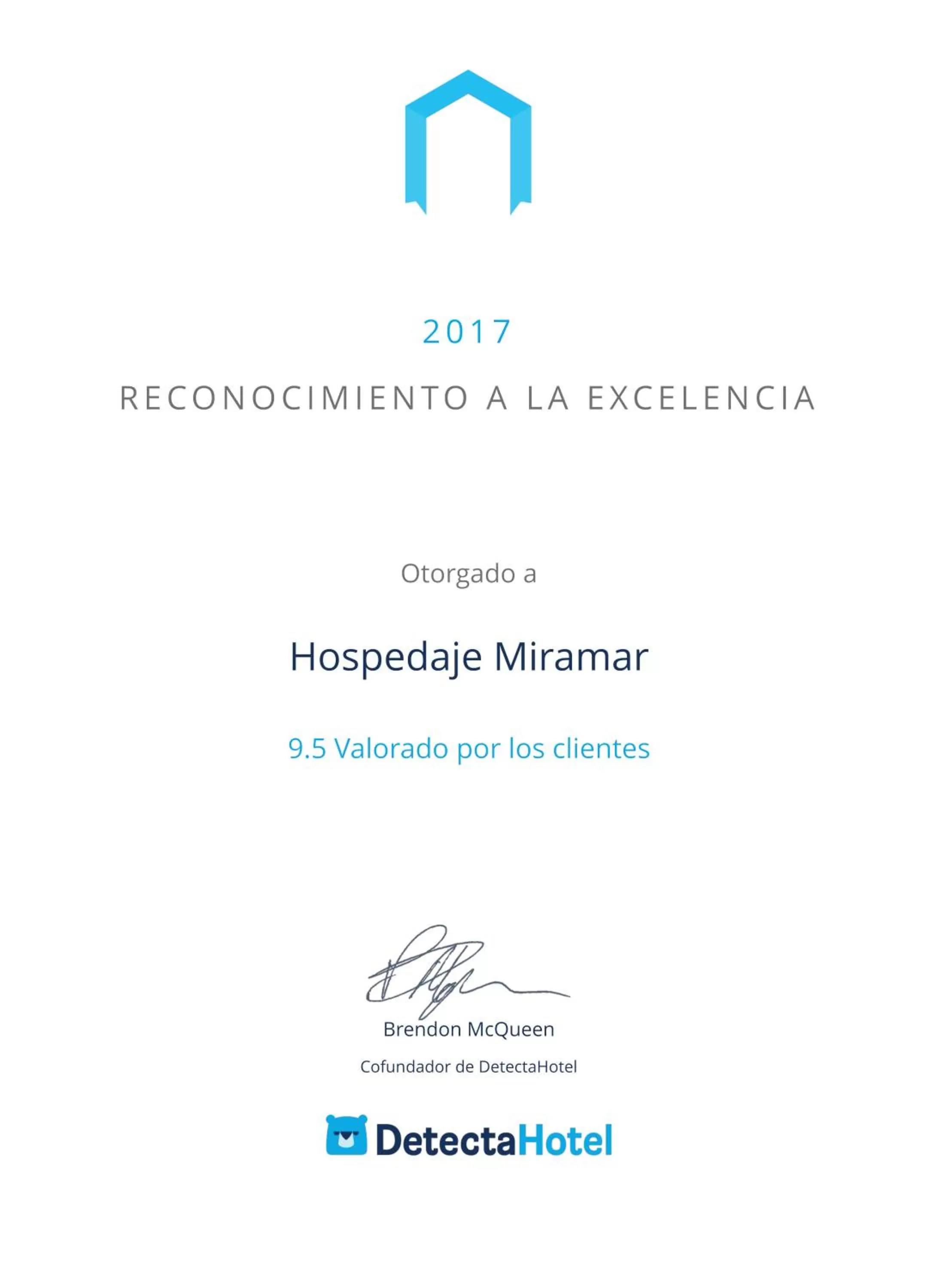 Certificate/Award in Hostal Miramar