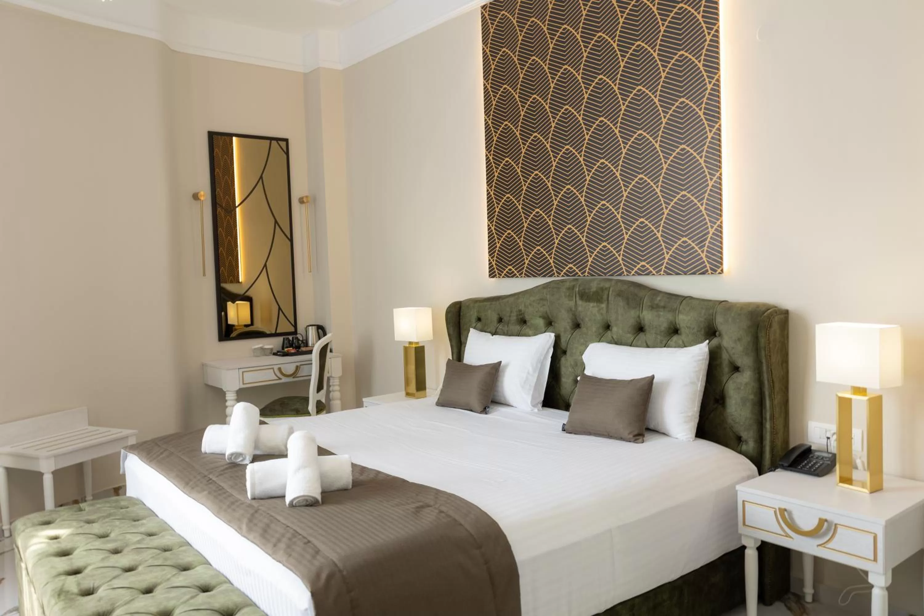 Bed in Modern Revival Luxury Hotel