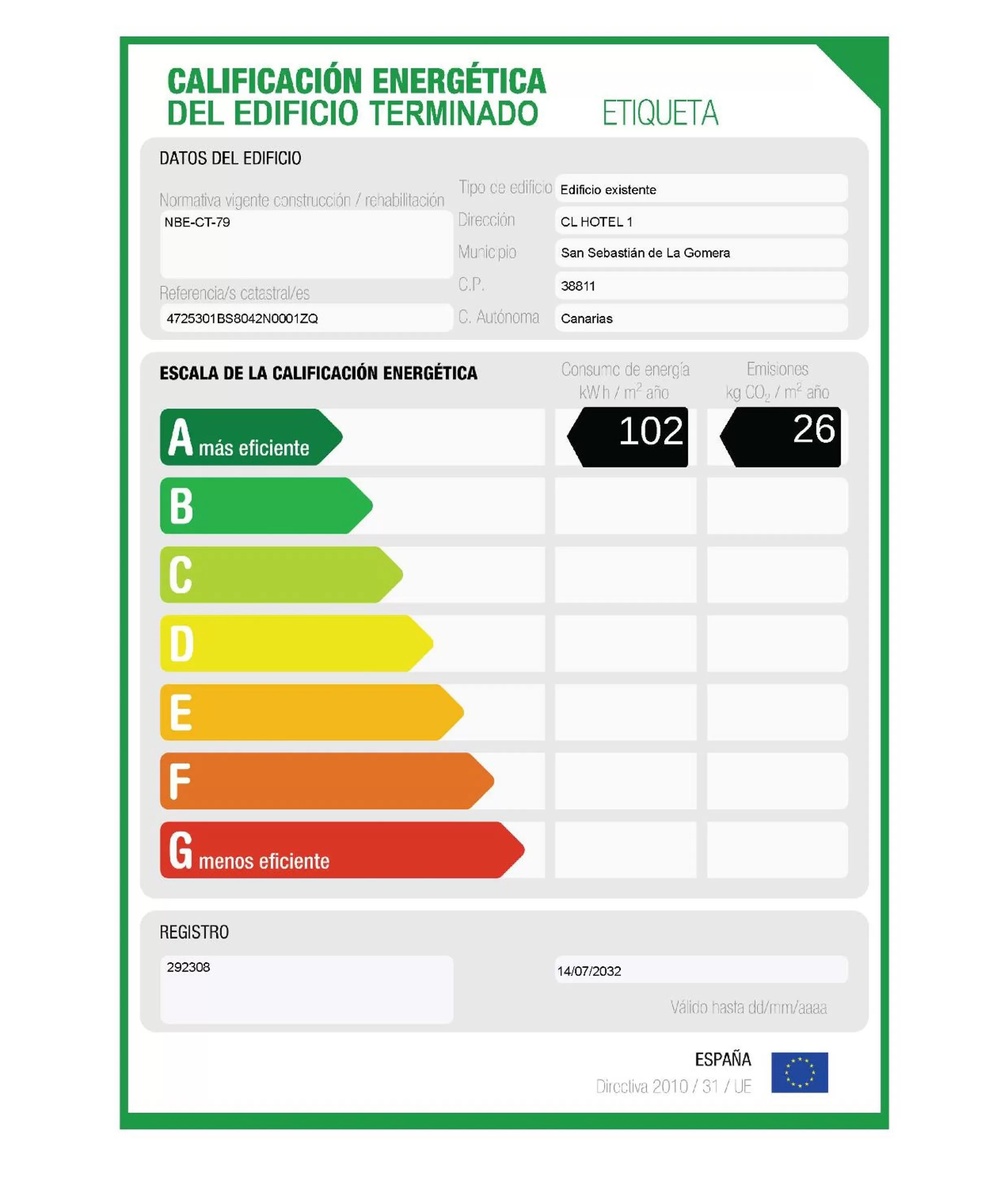 Certificate/Award in Hotel Jardín Tecina