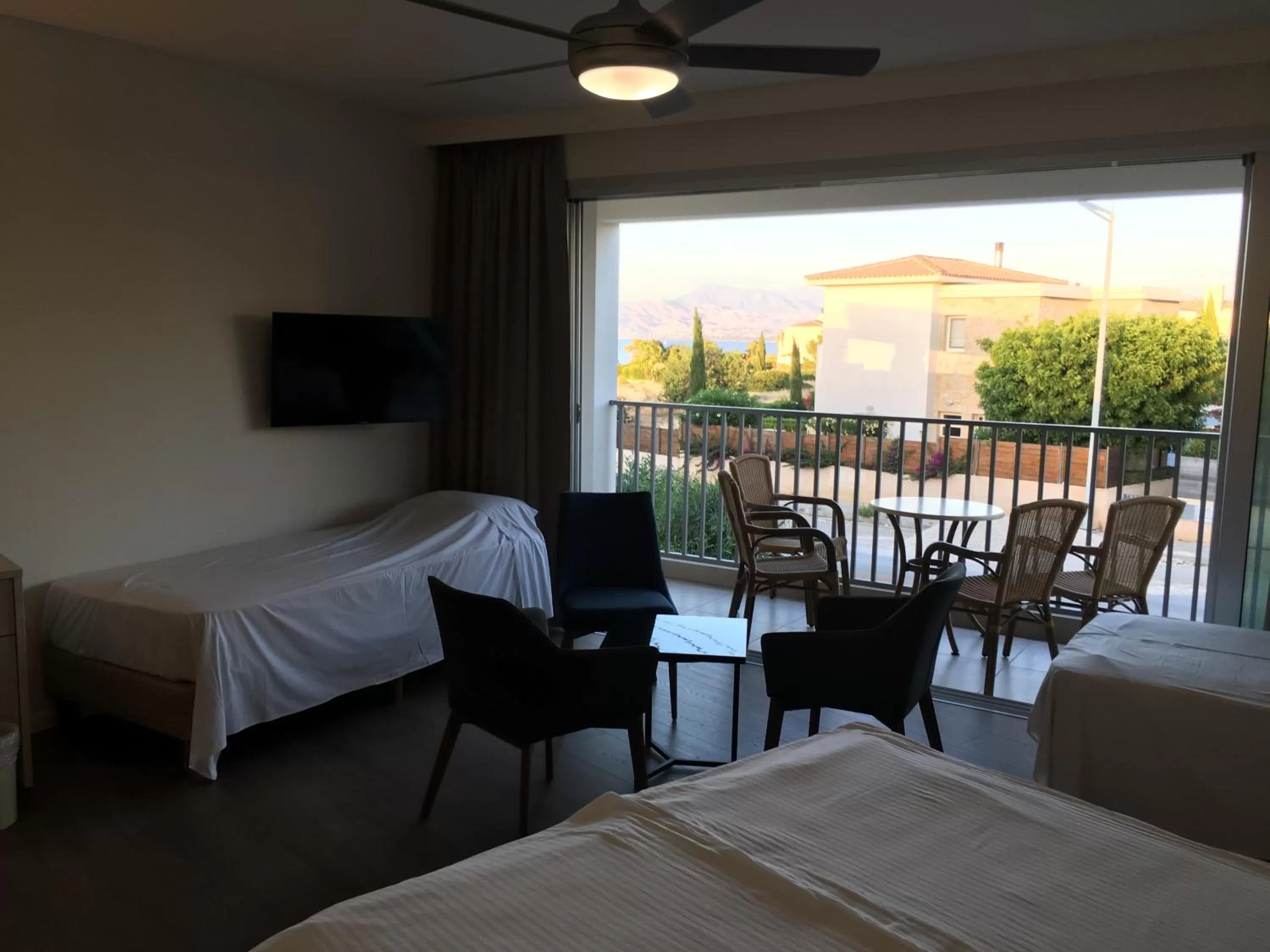 Balcony/Terrace, Bed in Aphrodite Beach Hotel