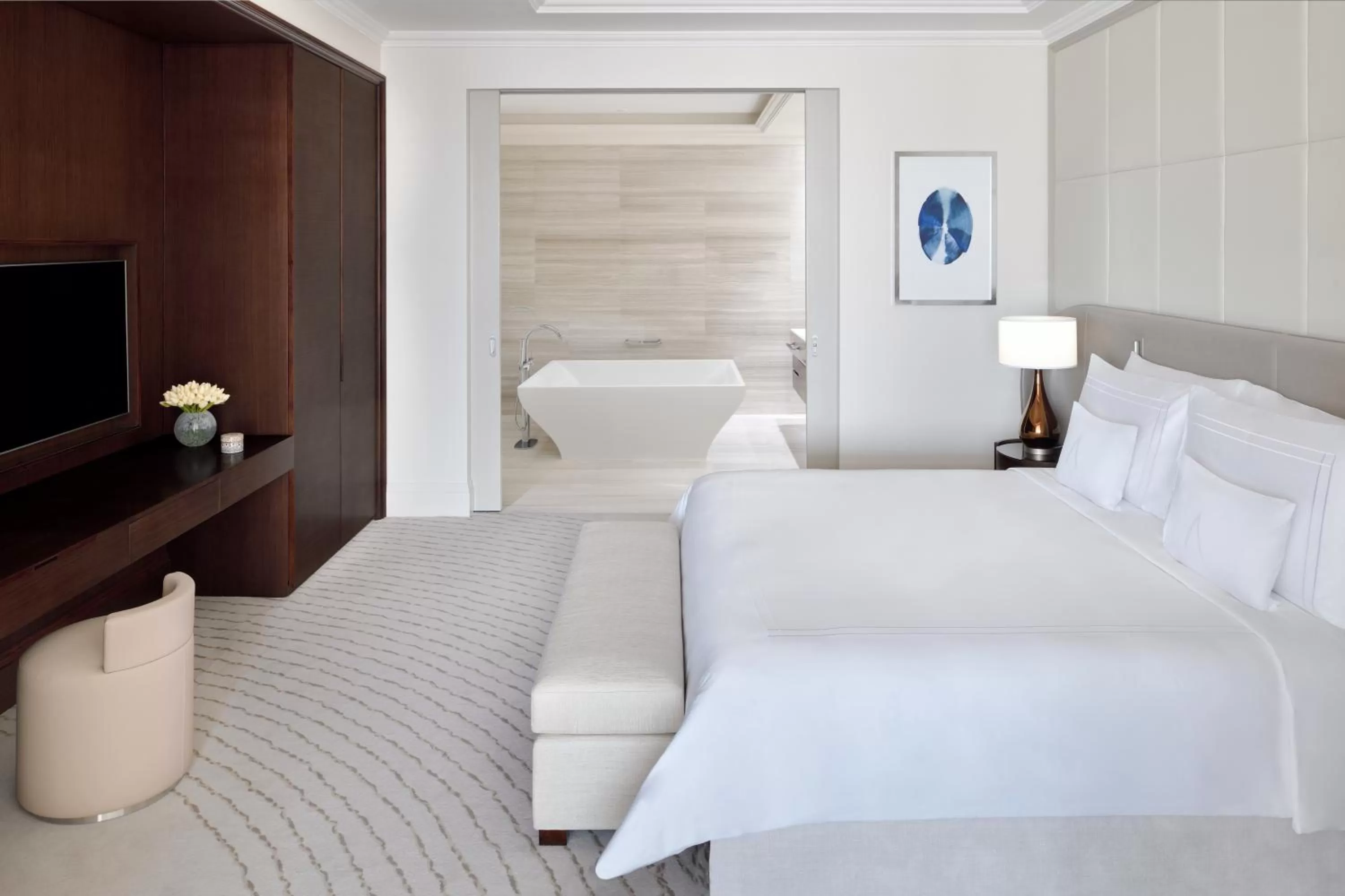 Bathroom, Bed in Address Dubai Mall