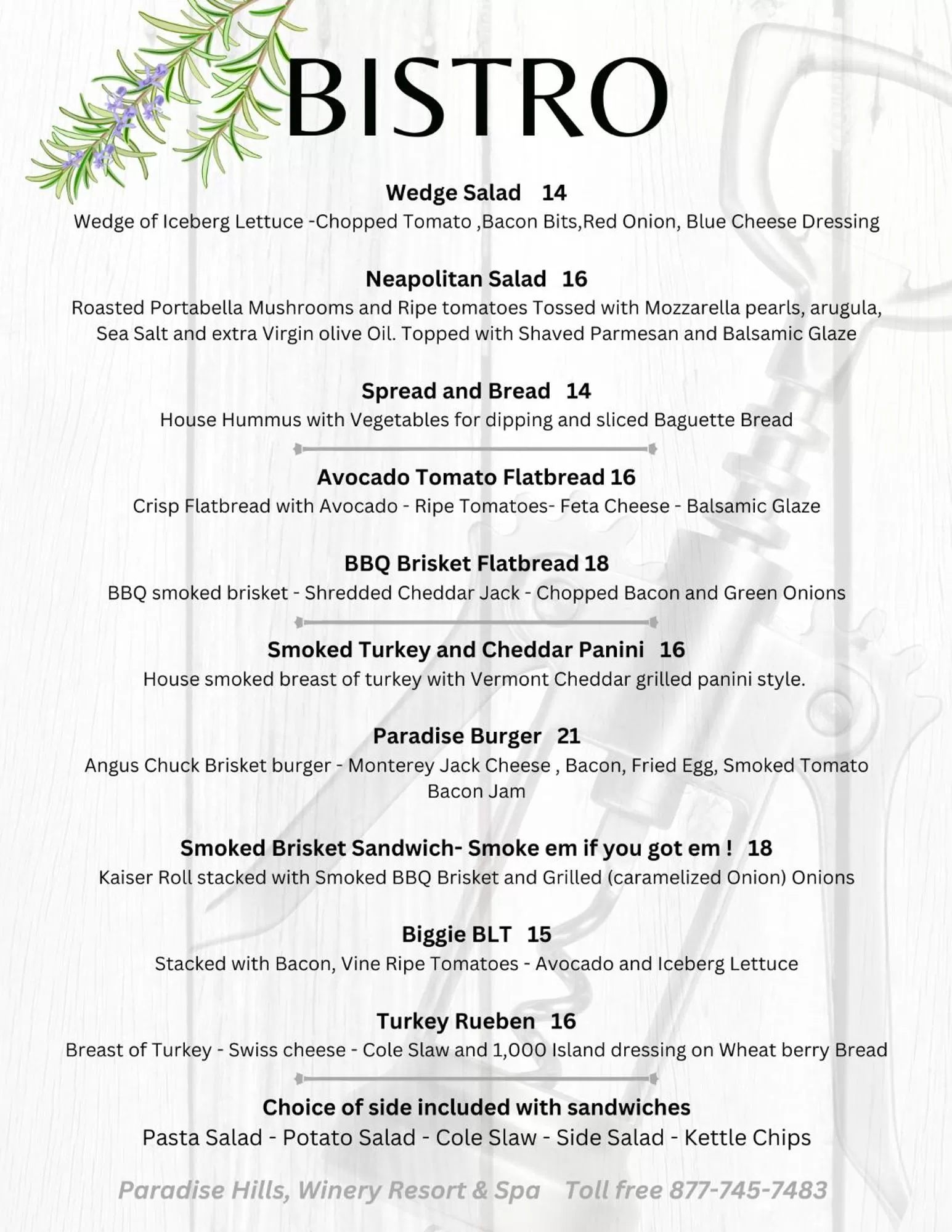 Restaurant/places to eat in Paradise Hills, Winery Resort & Spa