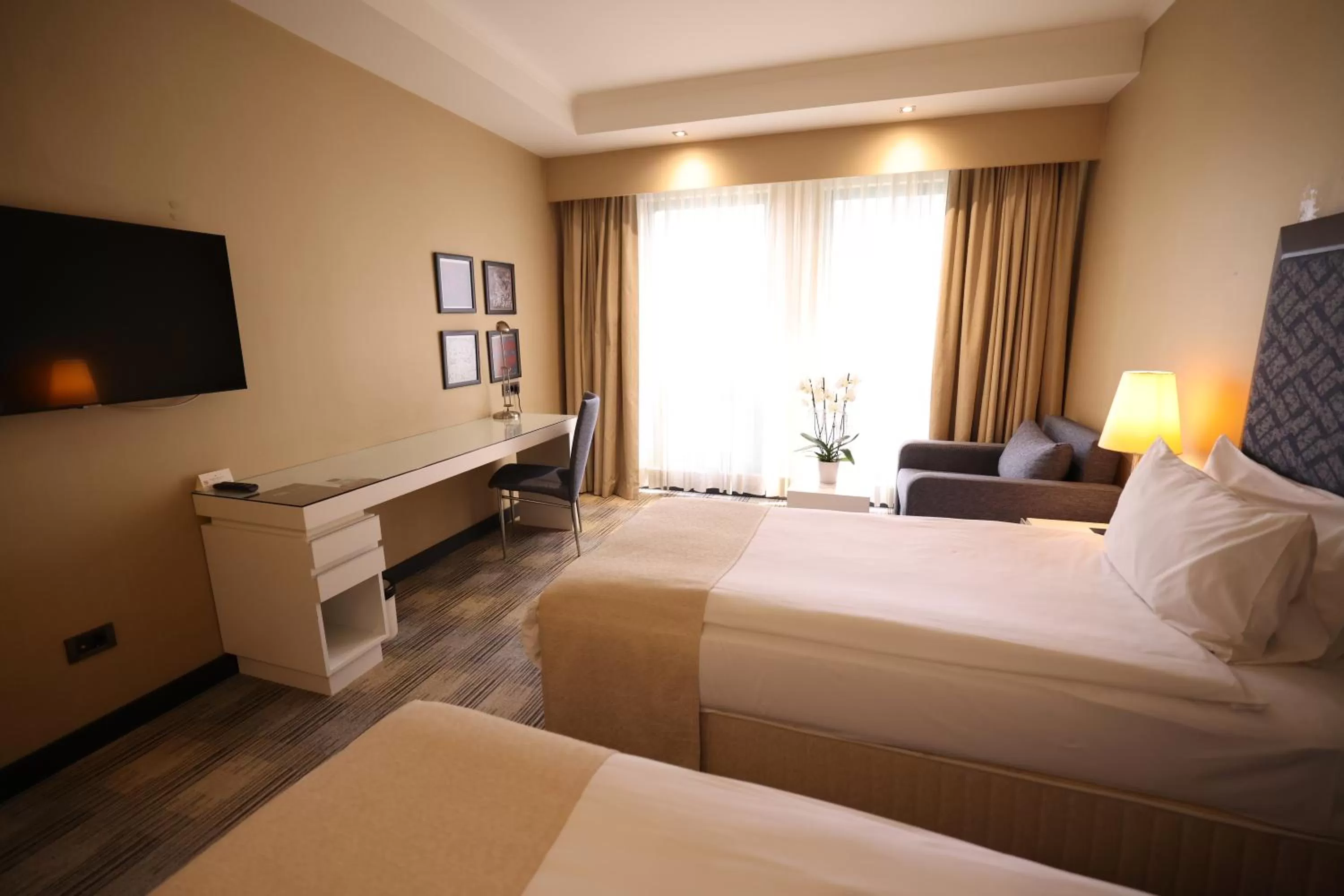 Communal lounge/ TV room, Bed in Nova Plaza Prime Hotel