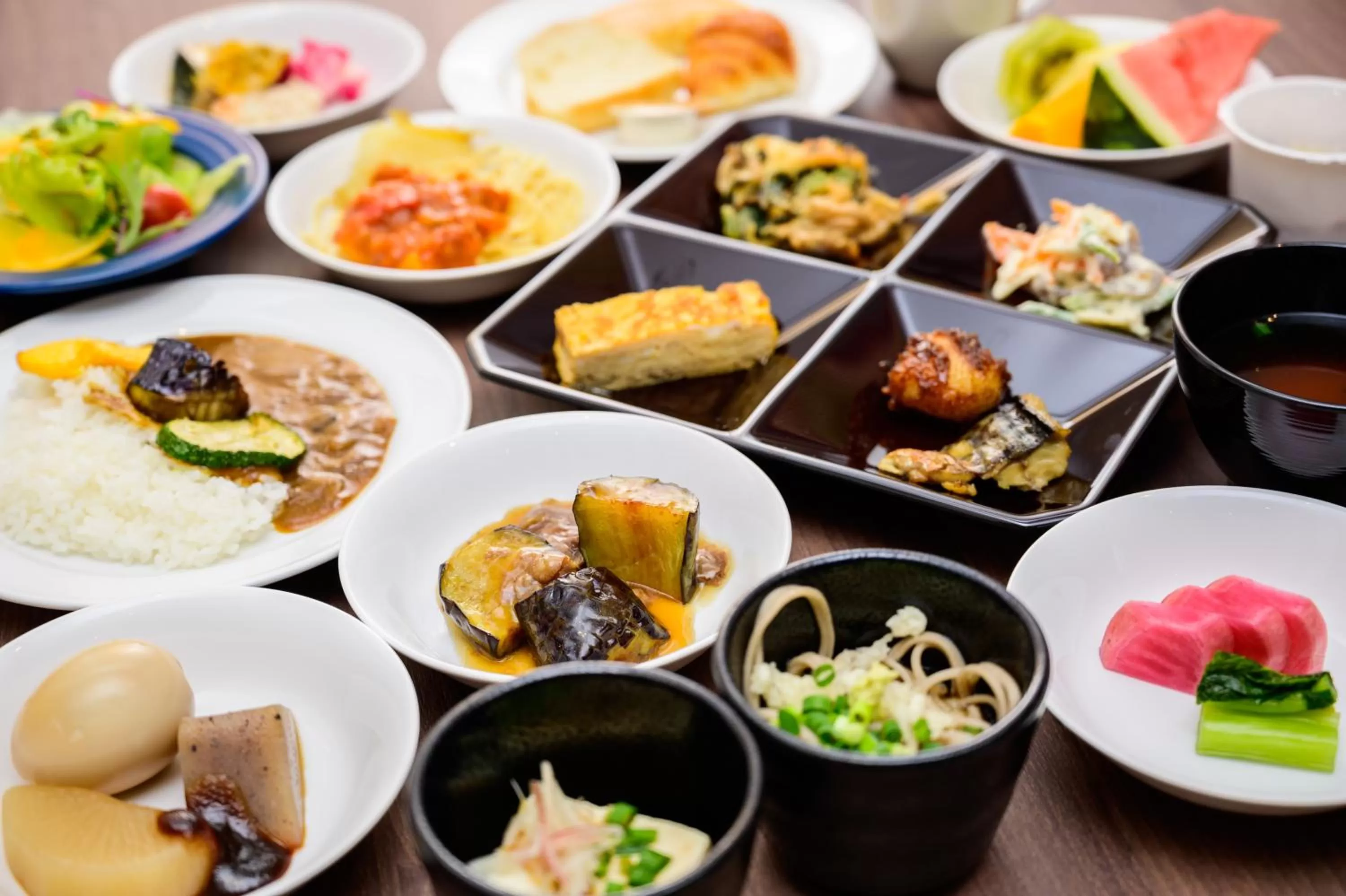 Breakfast in Tabino Hotel lit Matsumoto Milky white Onsen