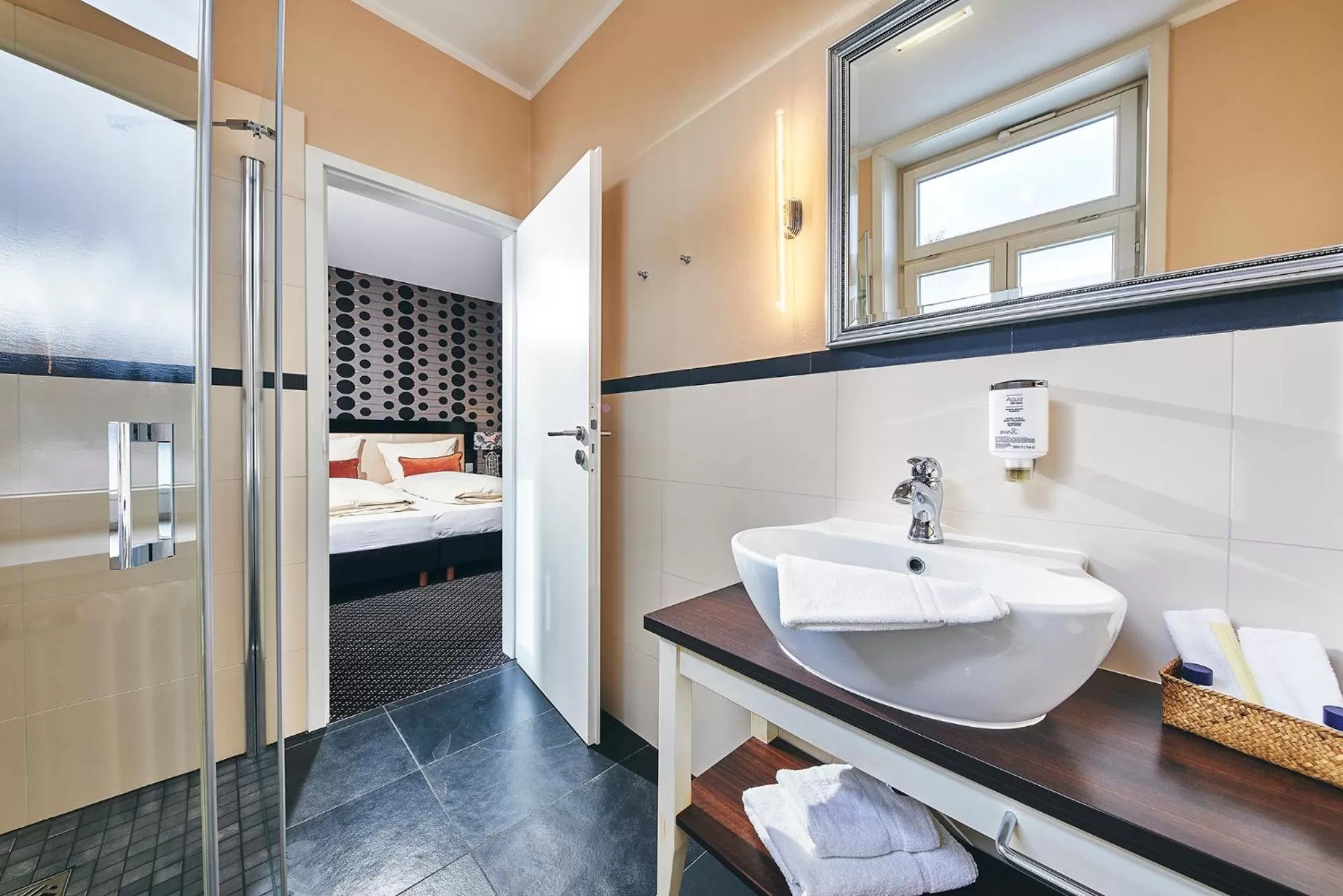 Bathroom, Bed in Hotel Alte Schule