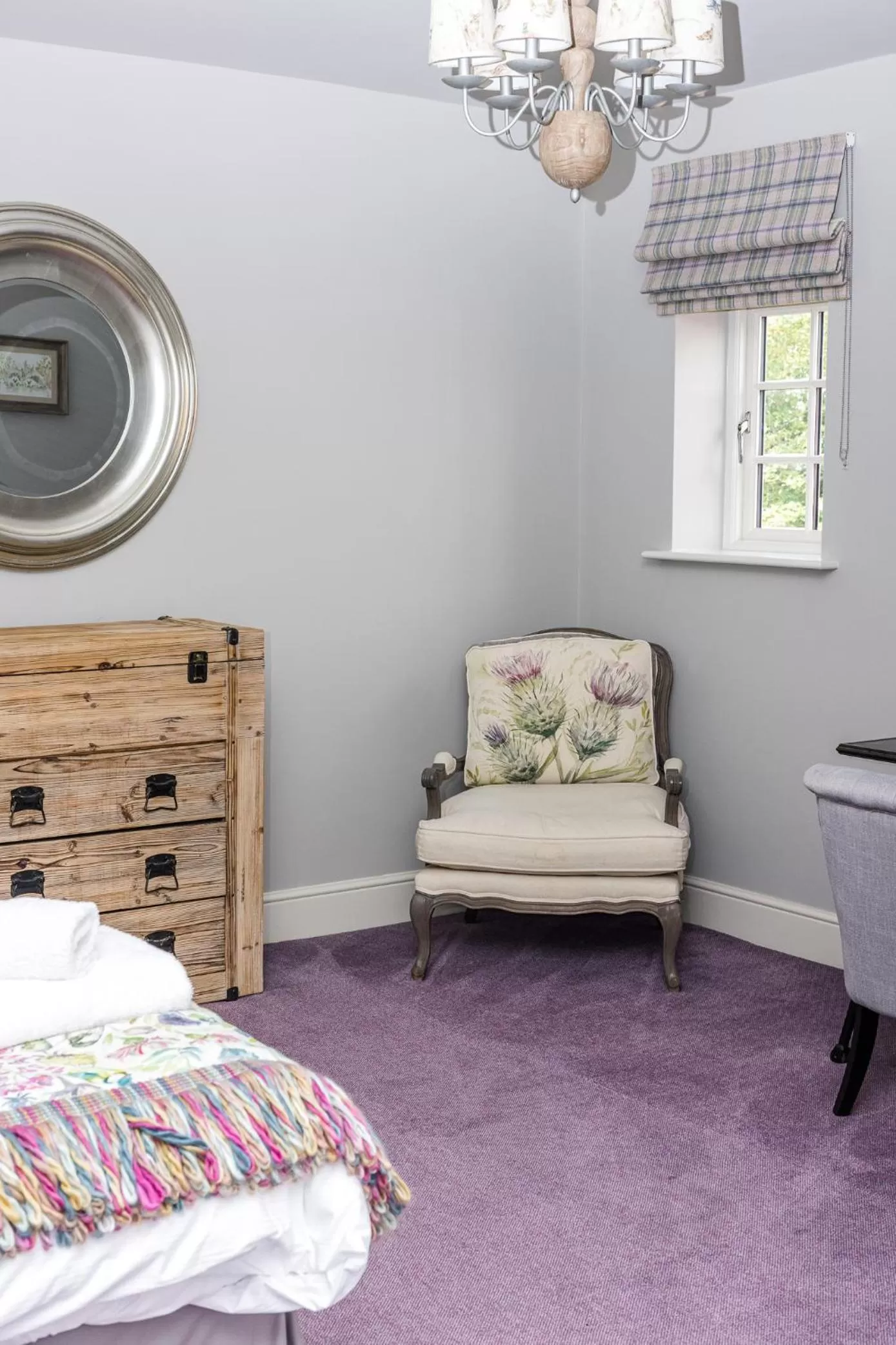 Decorative detail, Bed in Plum and Partridge Husthwaite