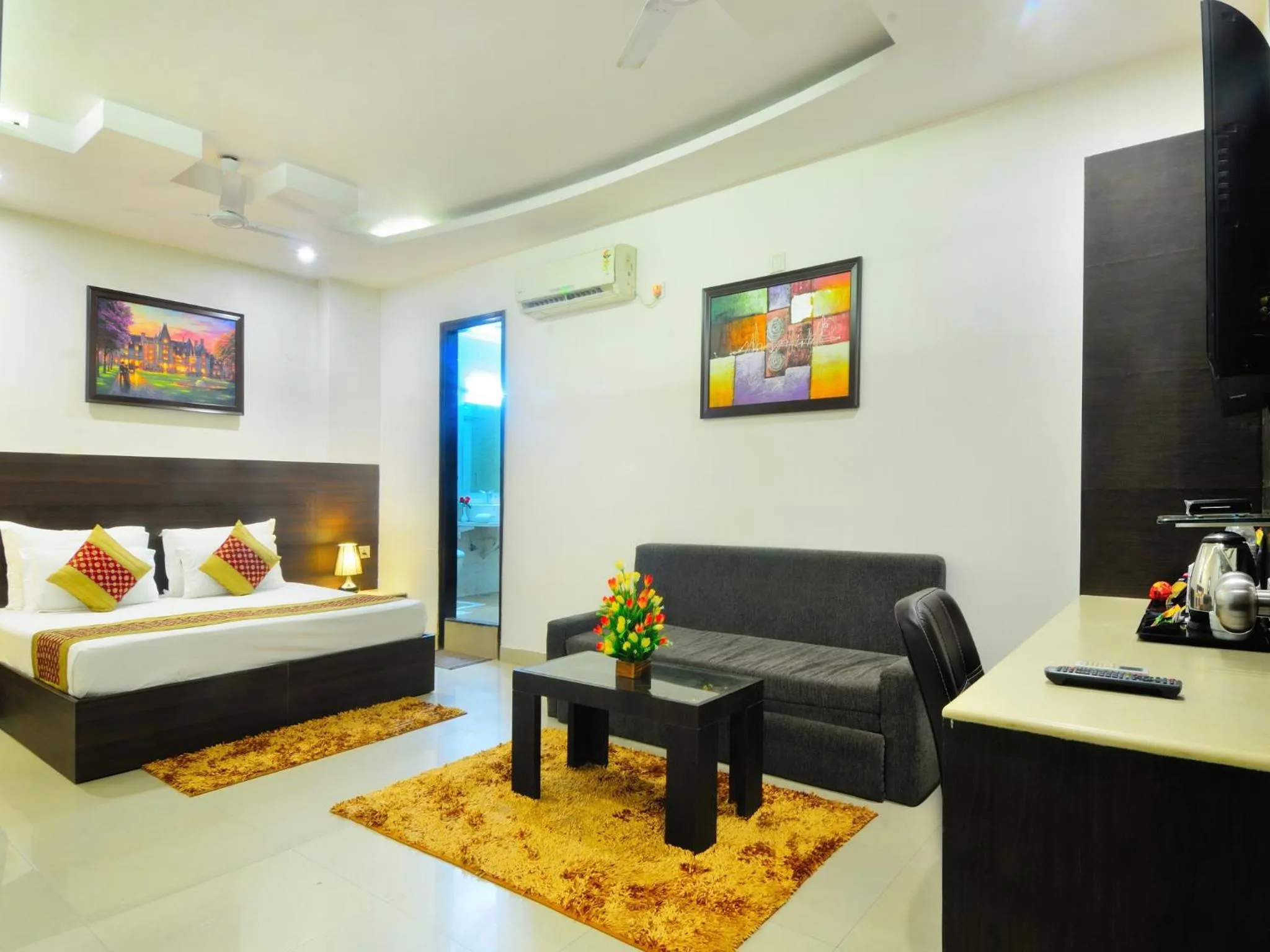 Bedroom, Bed in Hotel Sky Rich International - Just a min walk from Karol Bagh Metro Station