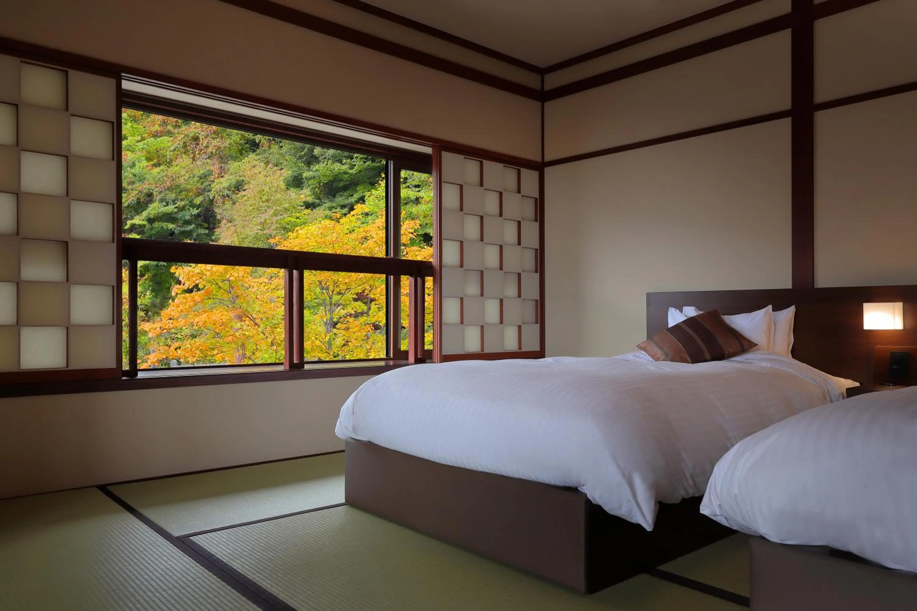 View (from property/room), Bed in Zao Onsen Omiya Ryokan