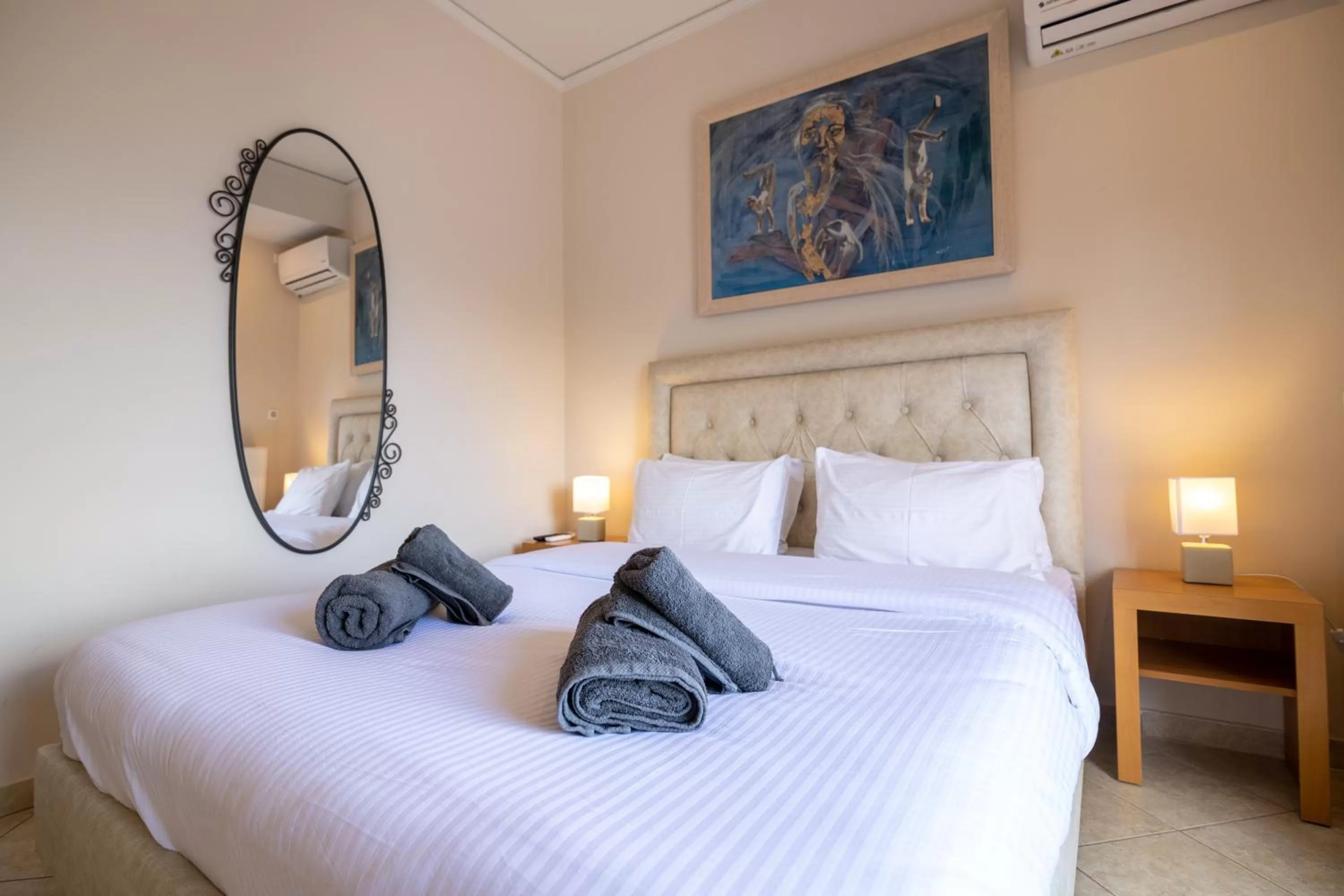 Bed in Votsalakia Hotel & Luxury Apartments