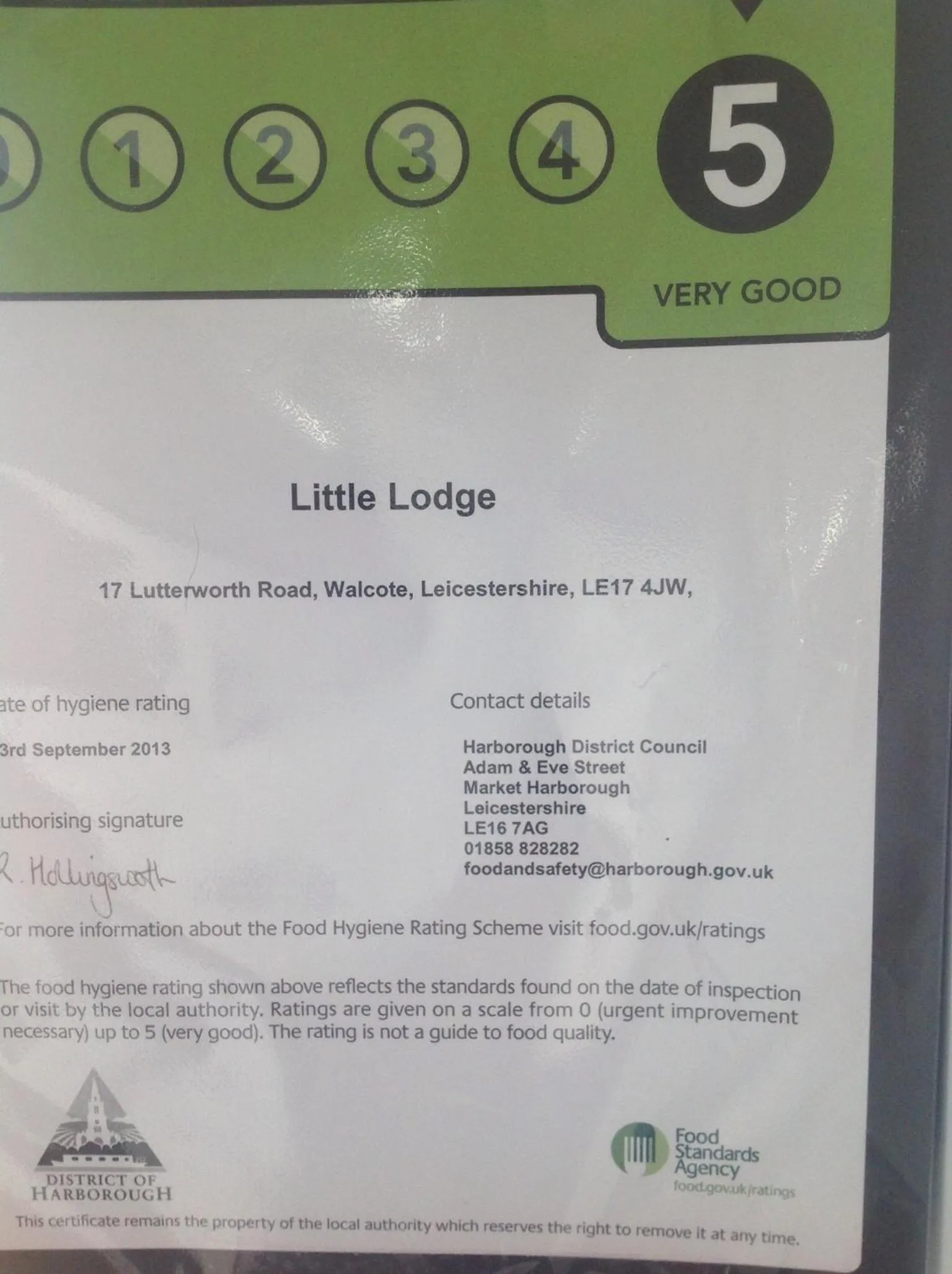 Certificate/Award in Little Lodge B&B Lutterworth