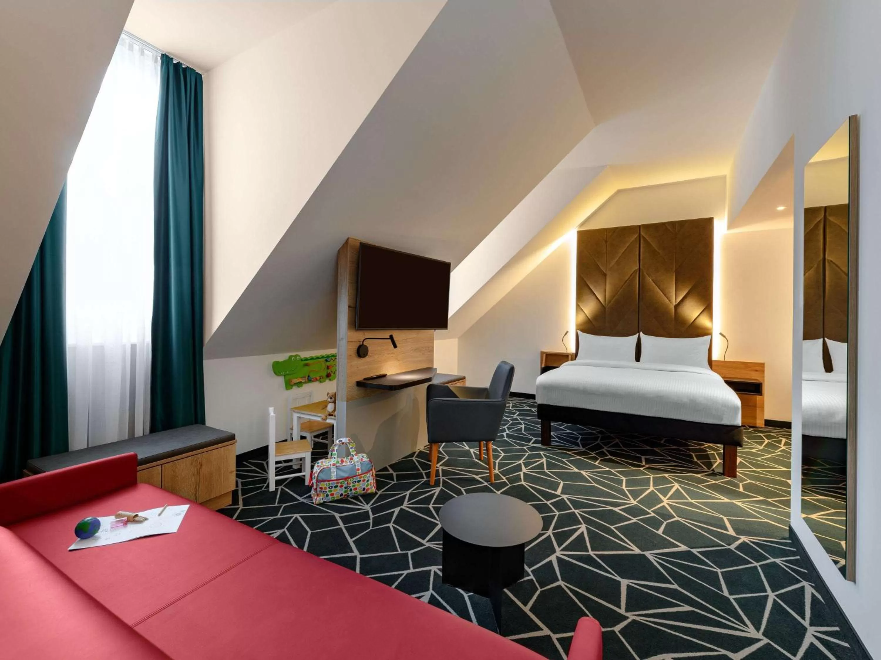 Modern Family Room with Double Bed and Sofa Bed in ibis Styles Aschaffenburg