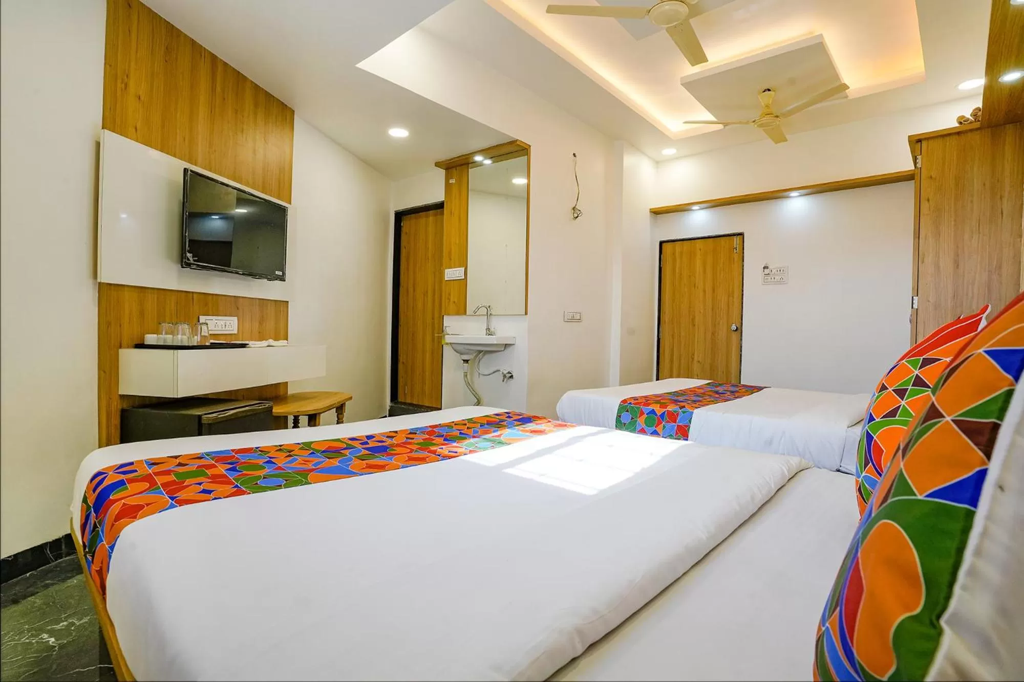 TV and multimedia, Bed in FabHotel Galaxy Stay - Nr Morya Hospital
