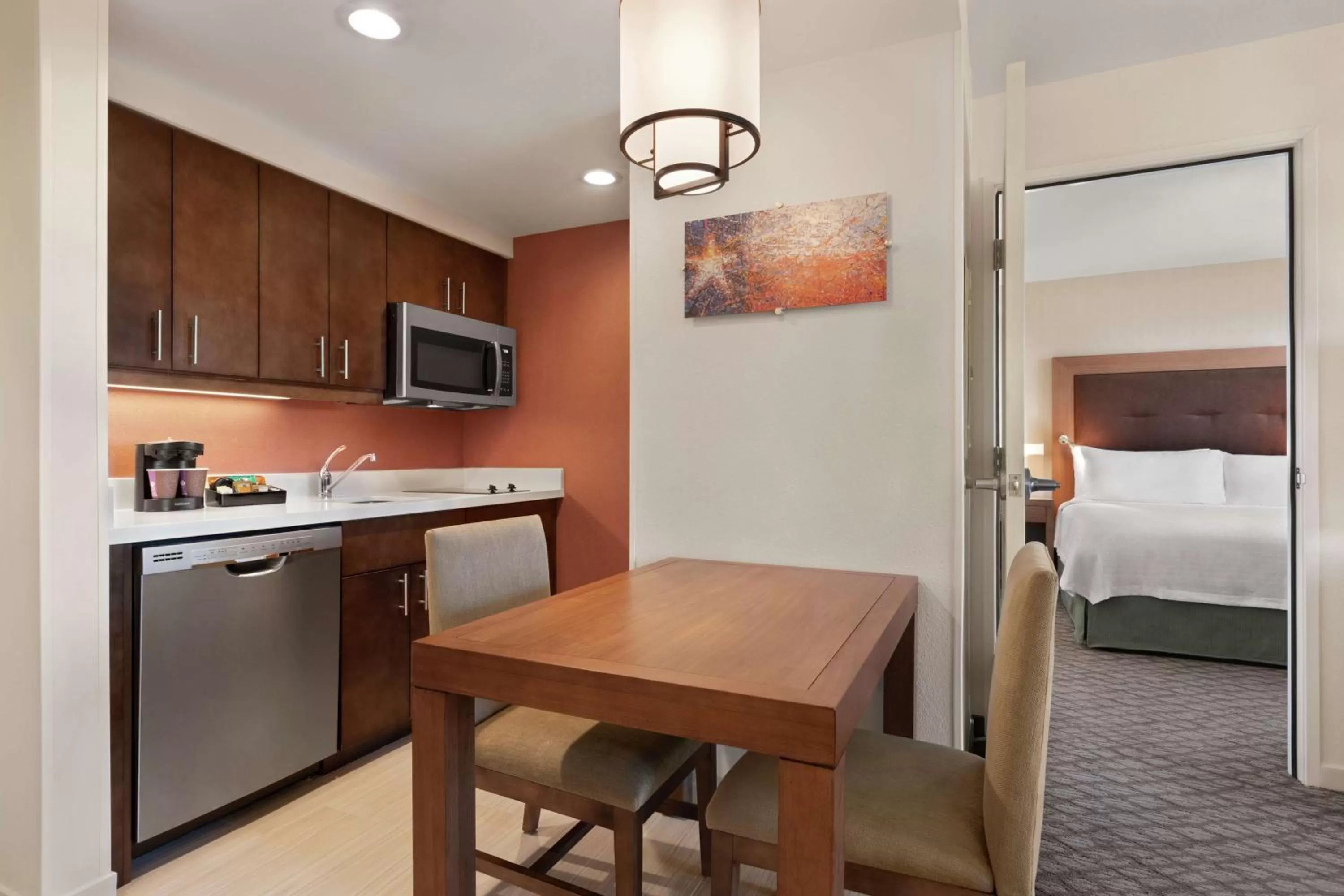 Kitchen or kitchenette, Bed in Homewood Suites by Hilton Houston NW at Beltway 8