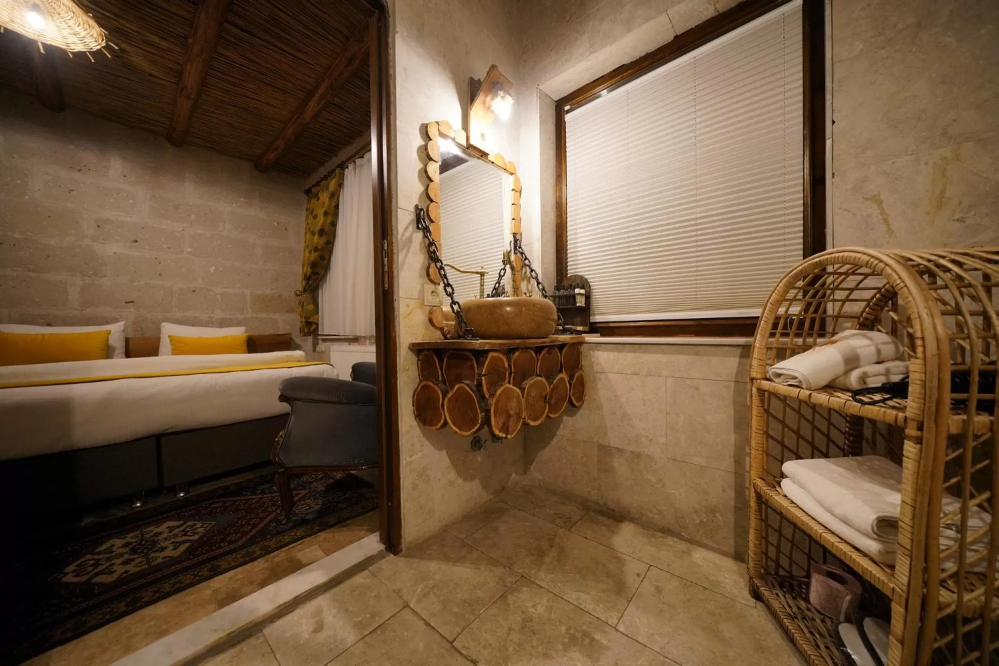 Bathroom, Bed in Cappadocia Nar Cave House & Swimming Pool
