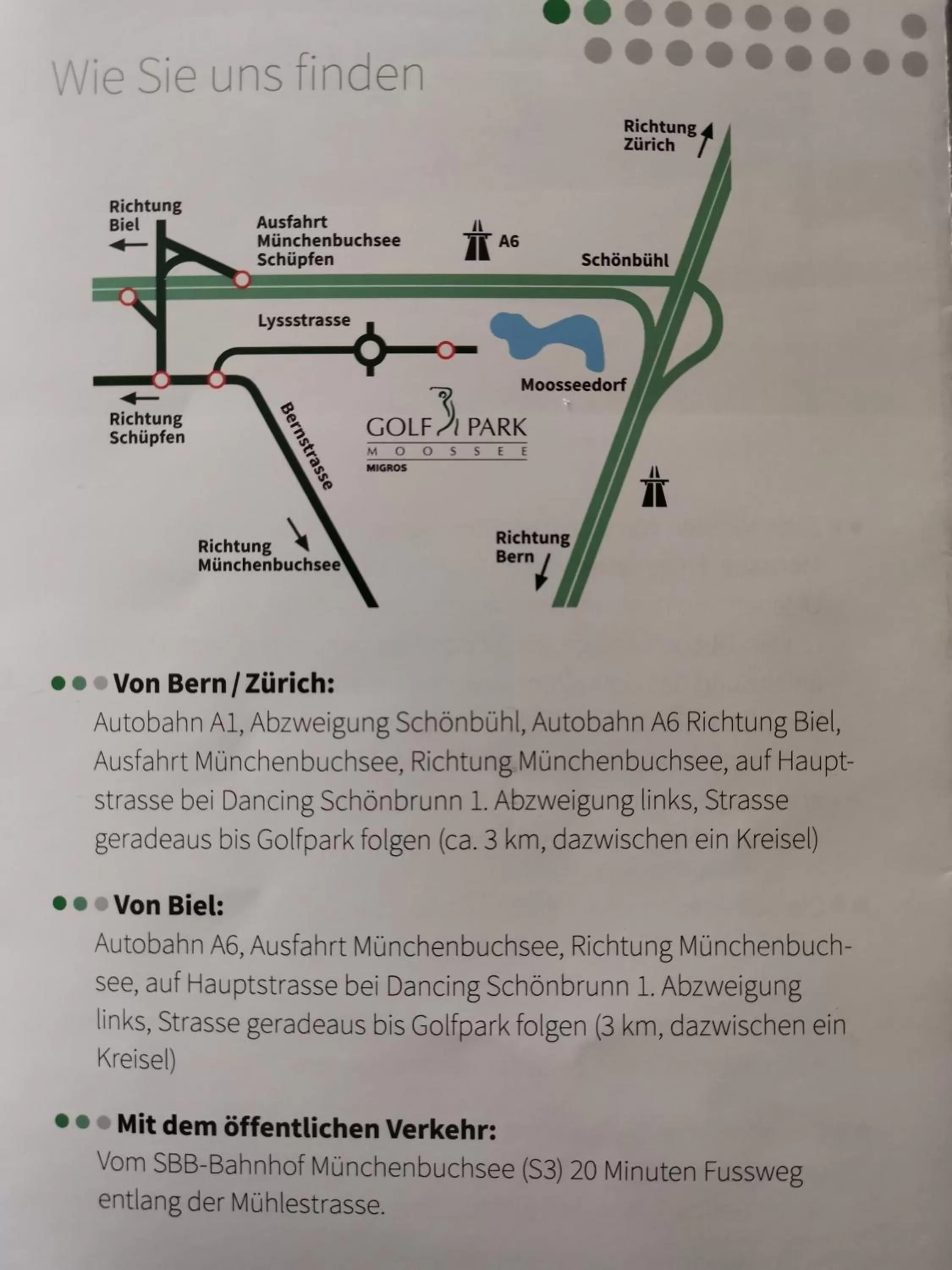 Golfcourse in Boutique Hotel BS16 before Bern City Parking gratis